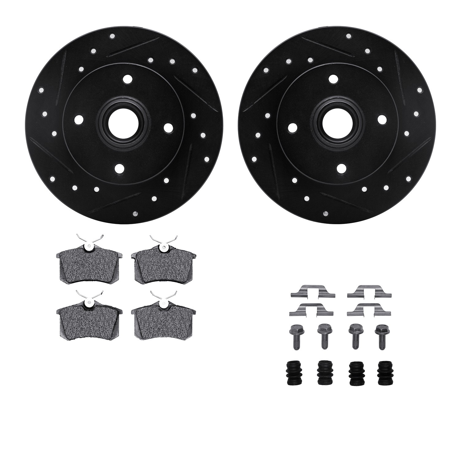 DYN 8612-74004 DFC Rotors-Drilled & Slotted-Black w/ EURO 5000 Ceramic Brake Pads Incl Hdw