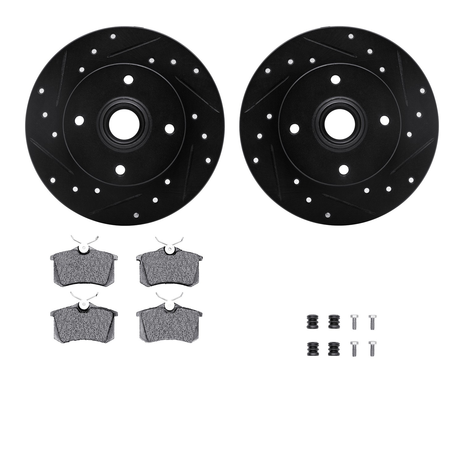 DYN 8612-74005 DFC Rotors-Drilled & Slotted-Black w/ EURO 5000 Ceramic Brake Pads Incl Hdw
