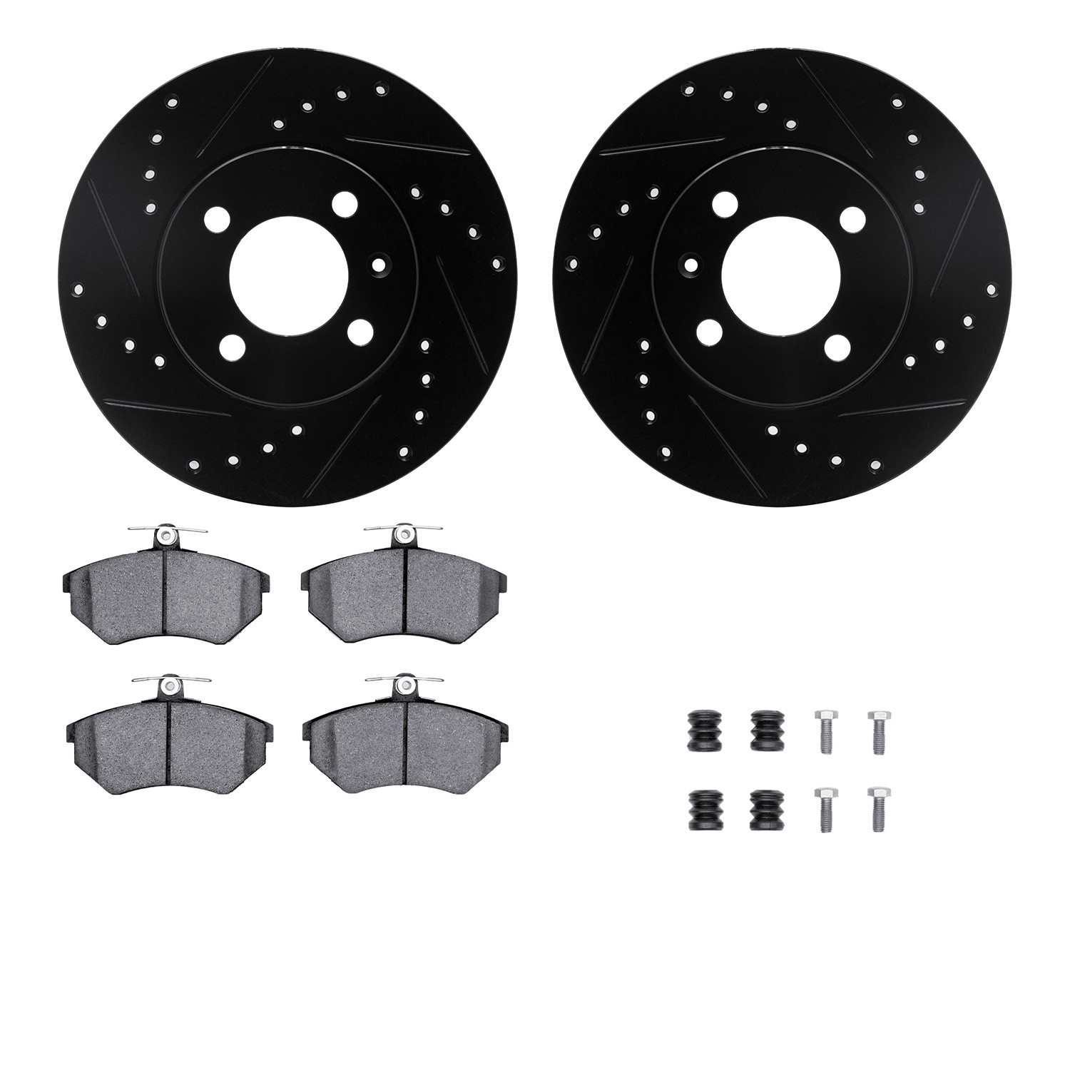 DYN 8612-74006 DFC Rotors-Drilled & Slotted-Black w/ EURO 5000 Ceramic Brake Pads Incl Hdw
