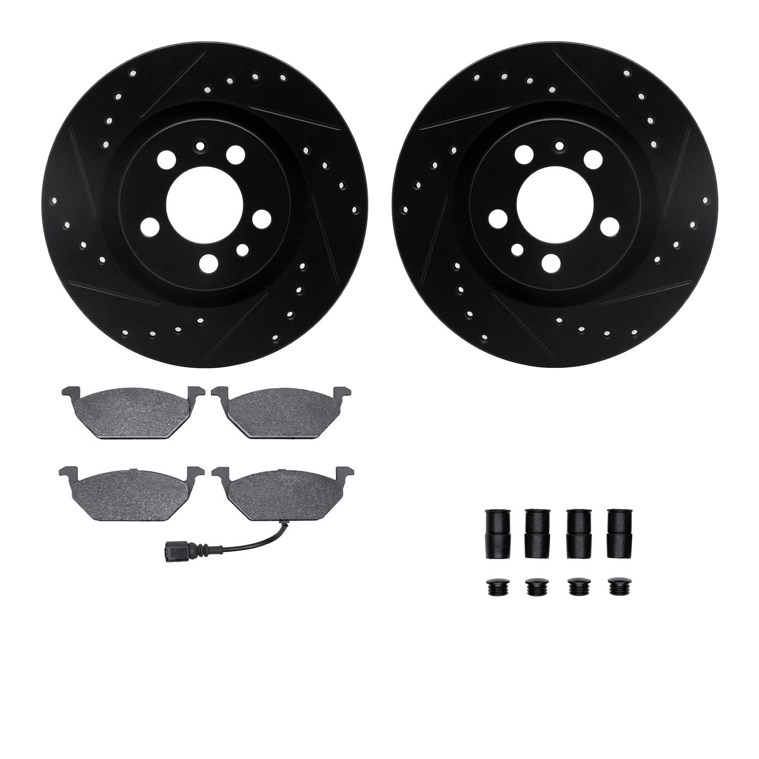 DYN 8612-74019 DFC Rotors-Drilled & Slotted-Black w/ EURO 5000 Ceramic Brake Pads Incl Hdw