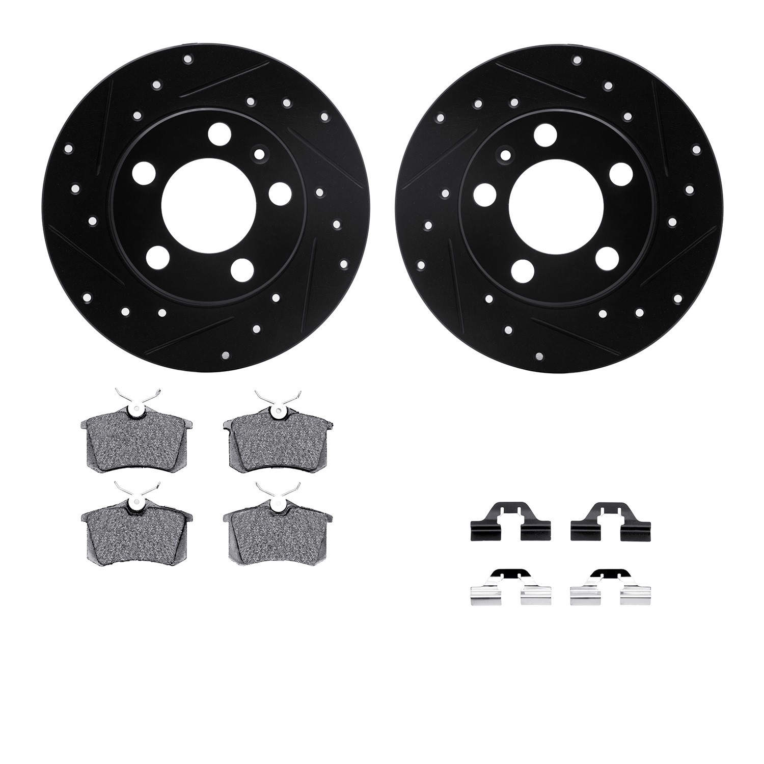 DYN 8612-74021 DFC Rotors-Drilled & Slotted-Black w/ EURO 5000 Ceramic Brake Pads Incl Hdw