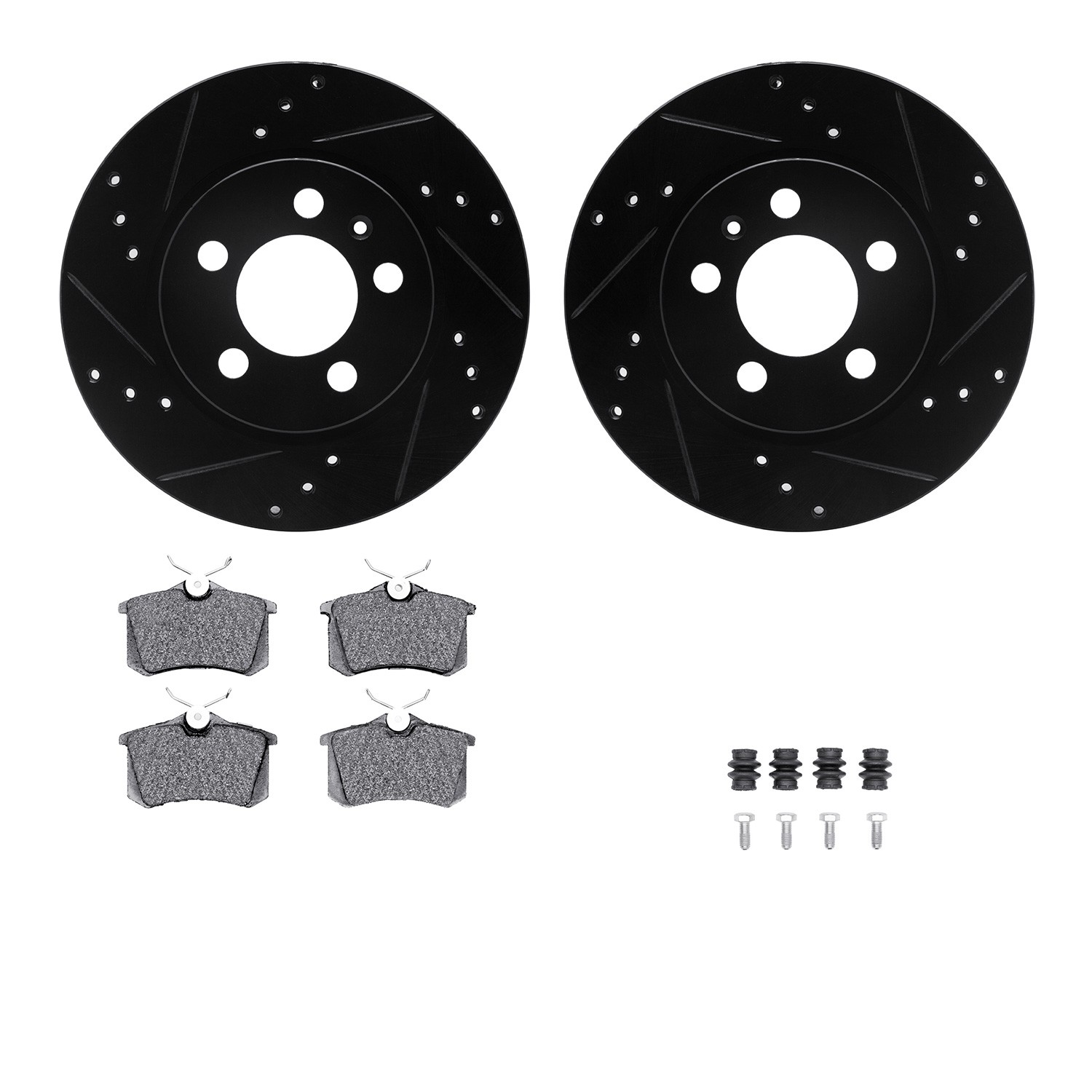 DYN 8612-74027 DFC Rotors-Drilled & Slotted-Black w/ EURO 5000 Ceramic Brake Pads Incl Hdw