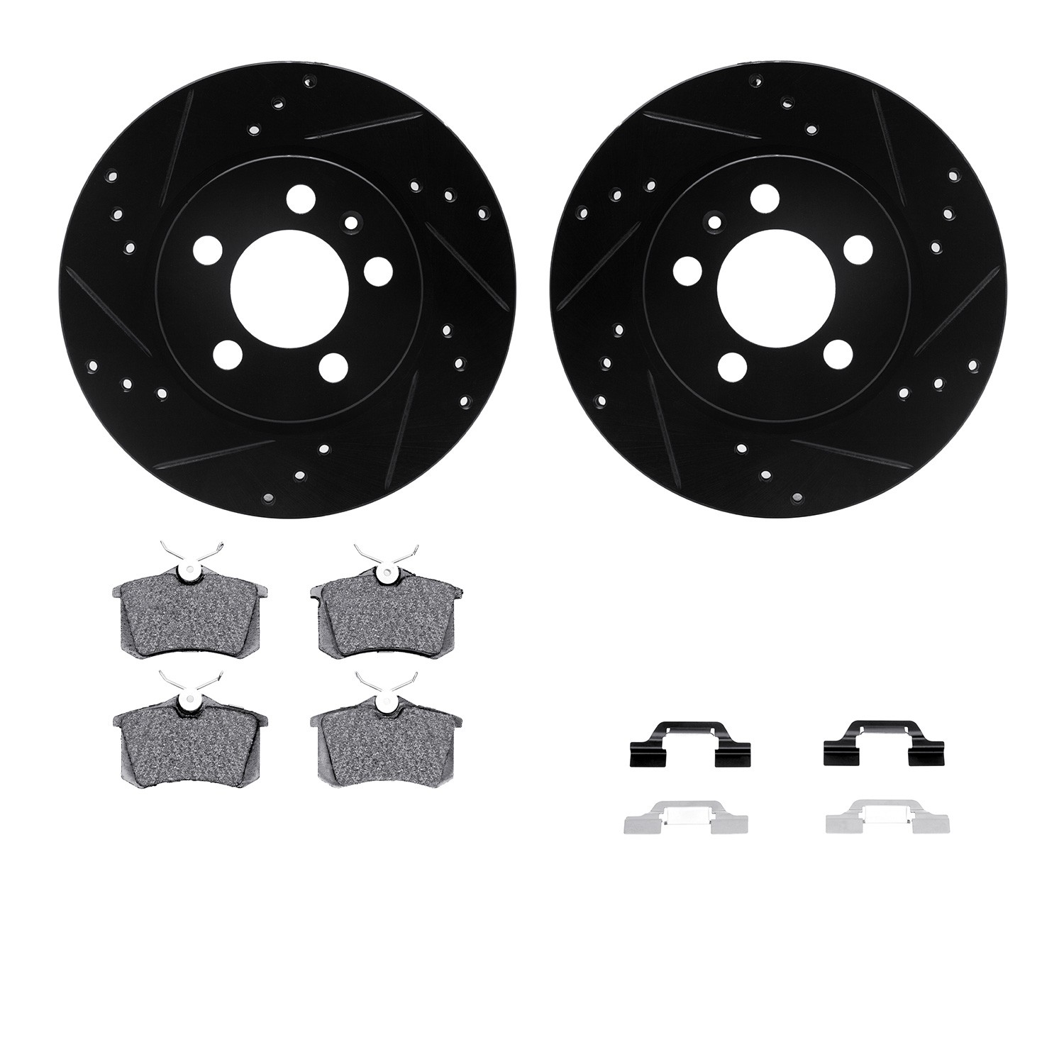 DYN 8612-74028 DFC Rotors-Drilled & Slotted-Black w/ EURO 5000 Ceramic Brake Pads Incl Hdw