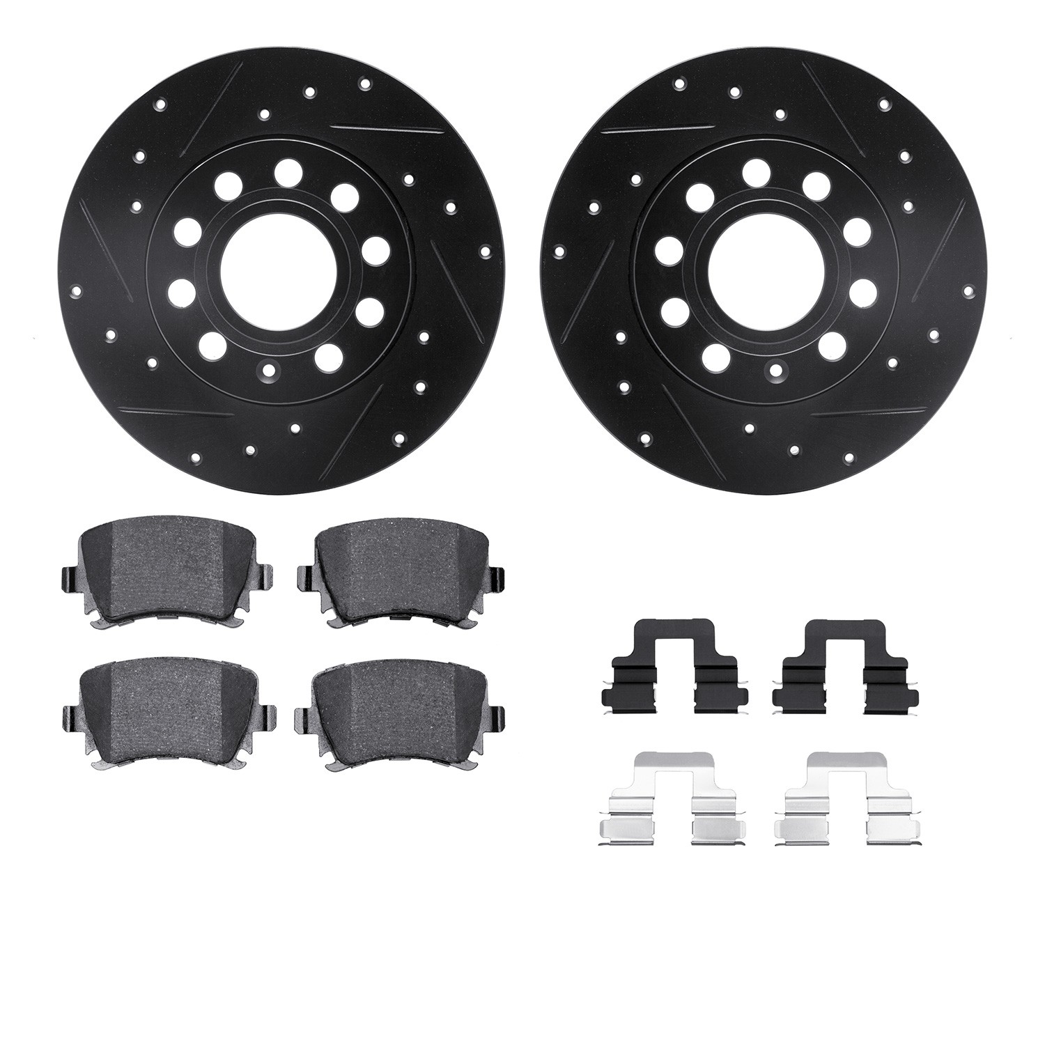 DYN 8612-74031 DFC Rotors-Drilled & Slotted-Black w/ EURO 5000 Ceramic Brake Pads Incl Hdw