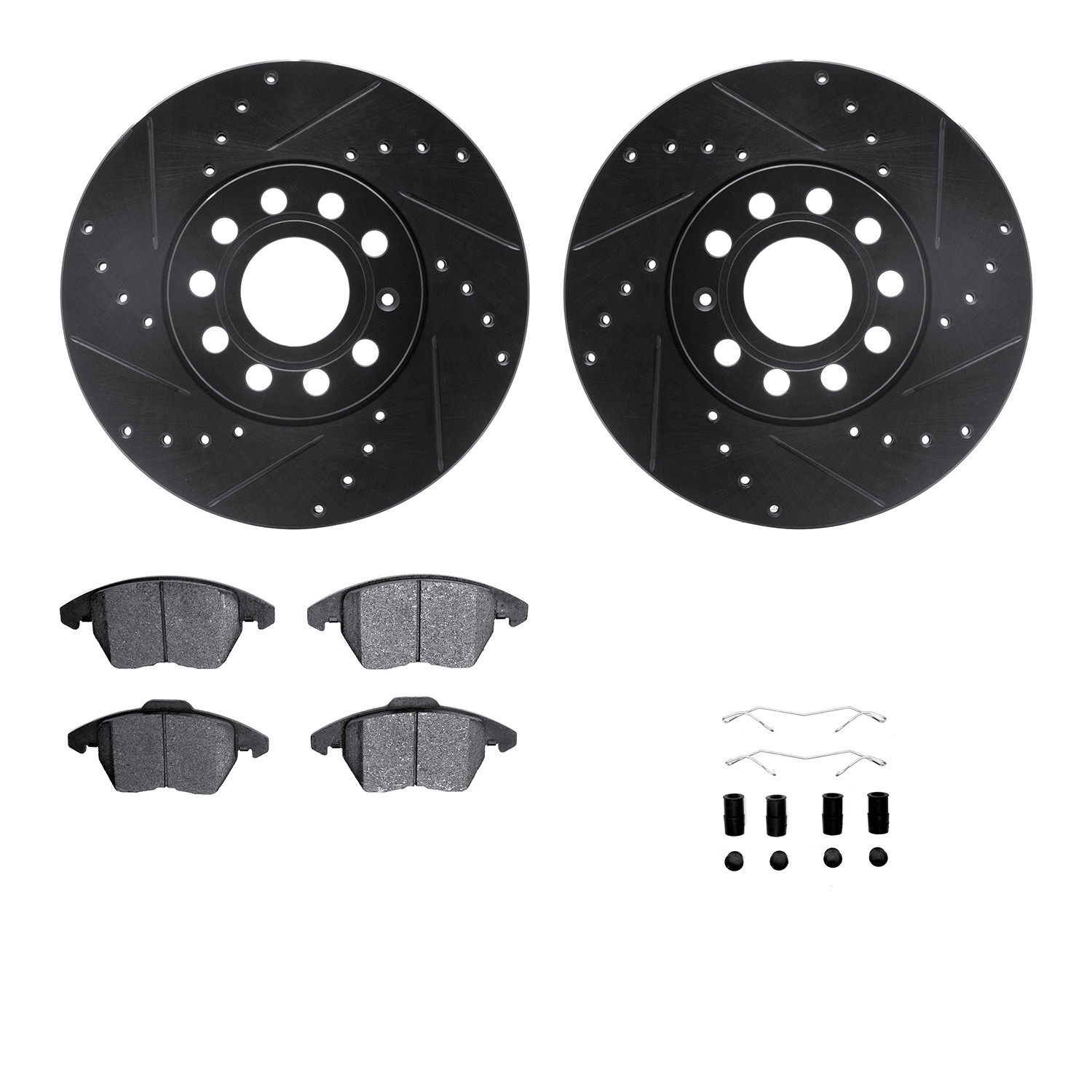 DYN 8612-74032 DFC Rotors-Drilled & Slotted-Black w/ EURO 5000 Ceramic Brake Pads Incl Hdw