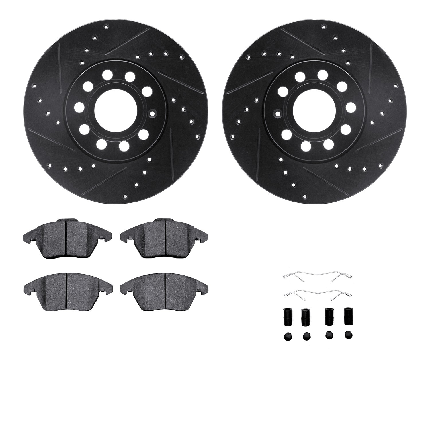 DYN 8612-74033 DFC Rotors-Drilled & Slotted-Black w/ EURO 5000 Ceramic Brake Pads Incl Hdw