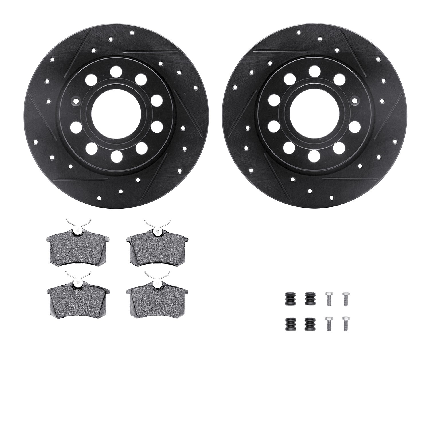 DYN 8612-74044 DFC Rotors-Drilled & Slotted-Black w/ EURO 5000 Ceramic Brake Pads Incl Hdw