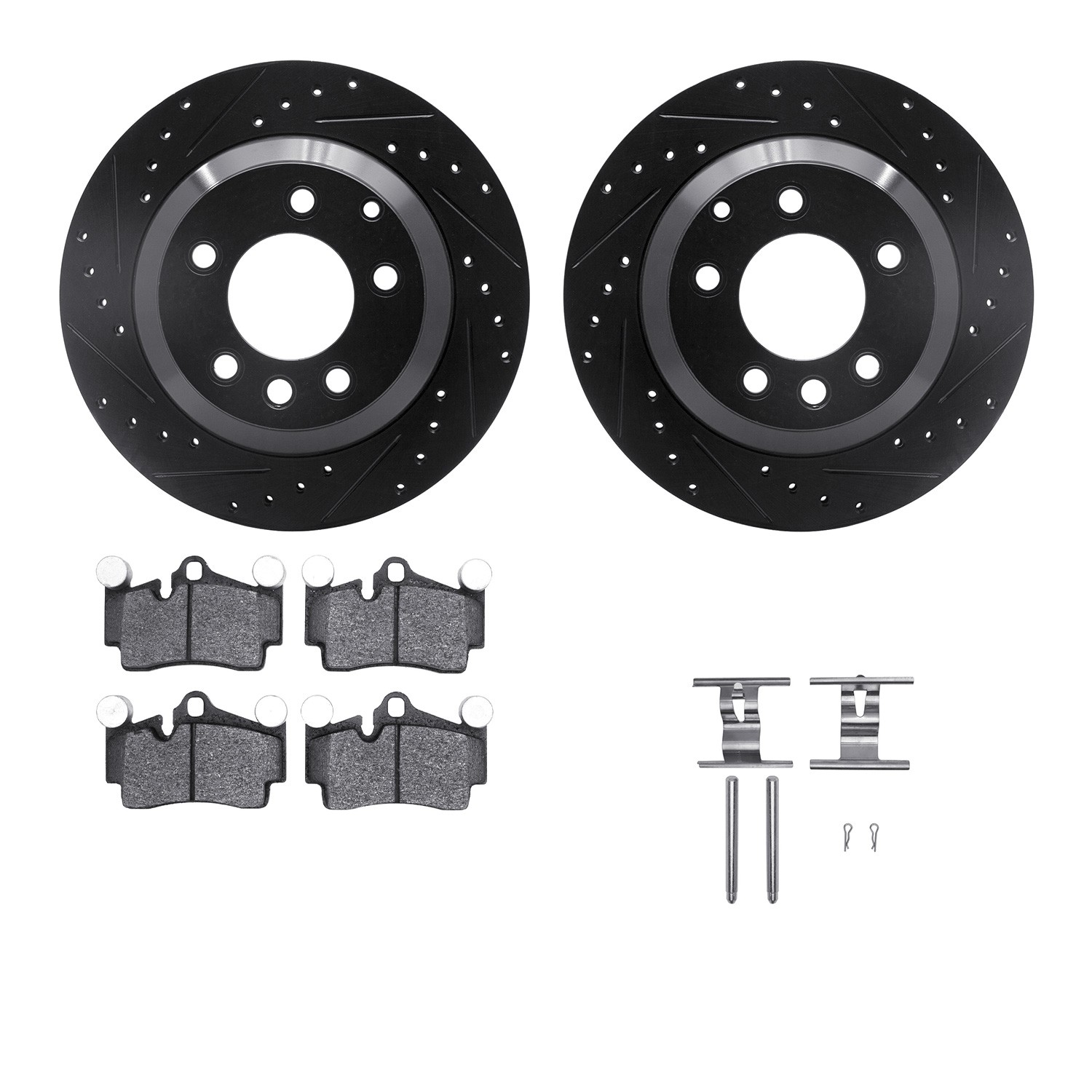 DYN 8612-74046 DFC Rotors-Drilled & Slotted-Black w/ EURO 5000 Ceramic Brake Pads Incl Hdw