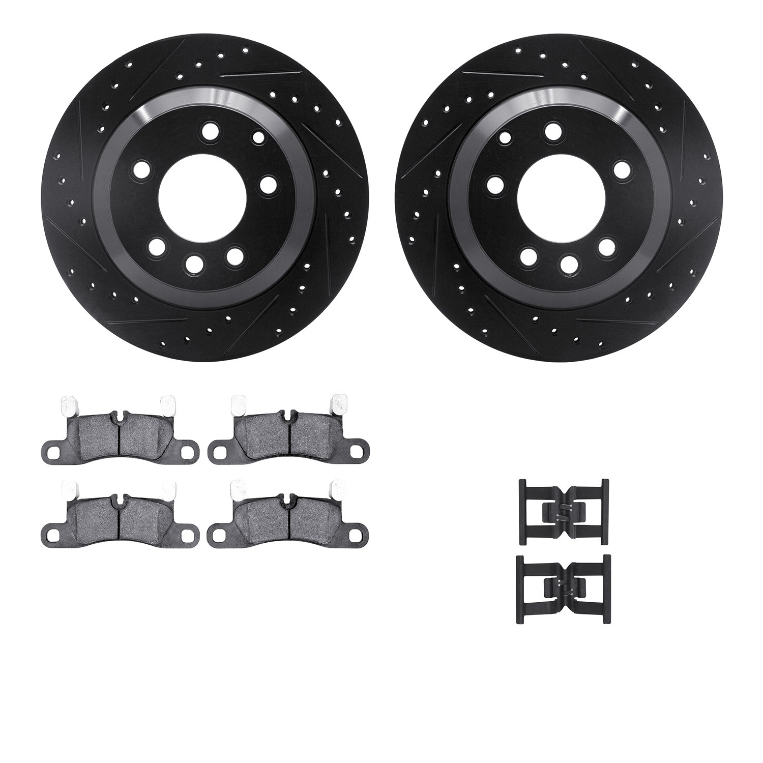 DYN 8612-74047 DFC Rotors-Drilled & Slotted-Black w/ EURO 5000 Ceramic Brake Pads Incl Hdw