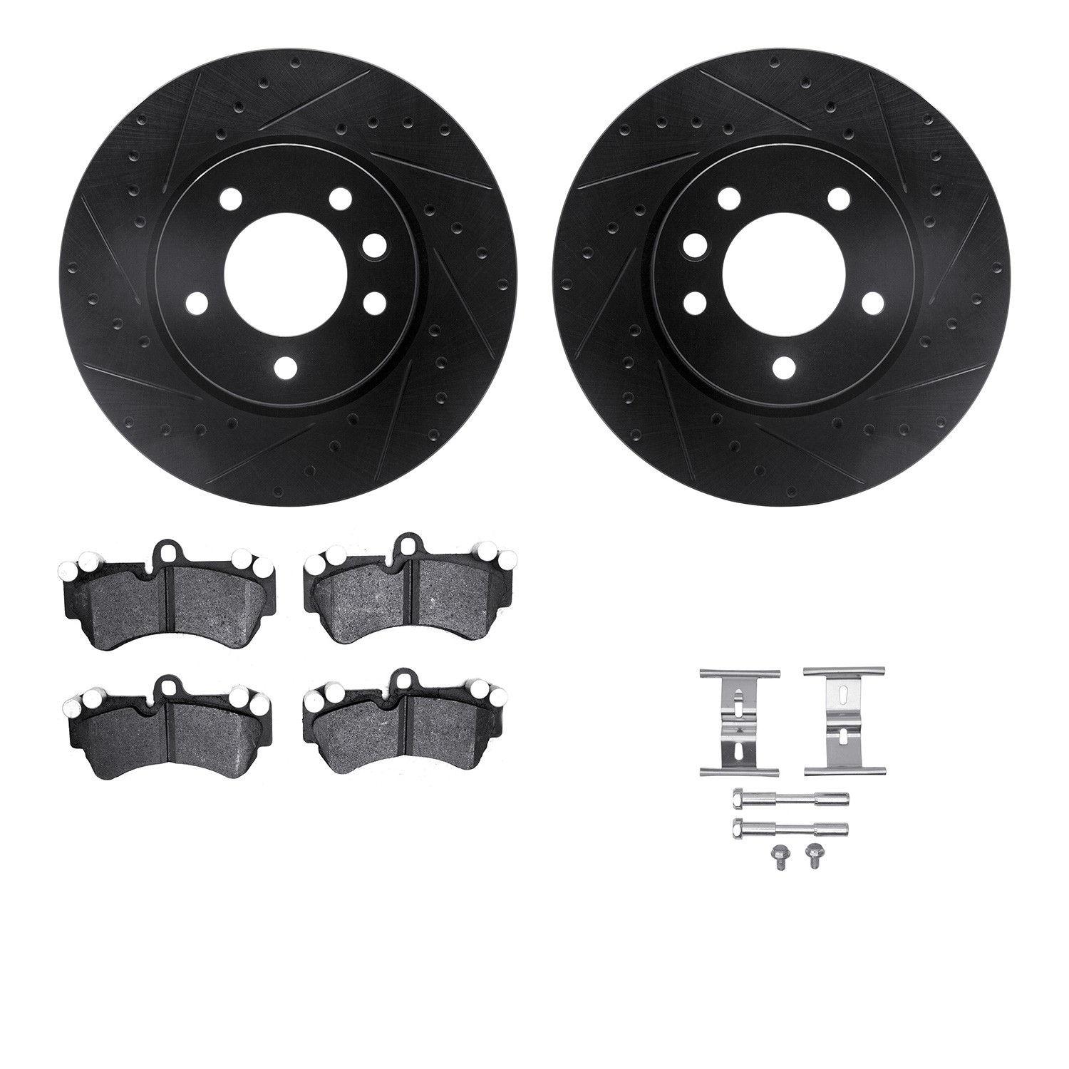 DYN 8612-74048 DFC Rotors-Drilled & Slotted-Black w/ EURO 5000 Ceramic Brake Pads Incl Hdw