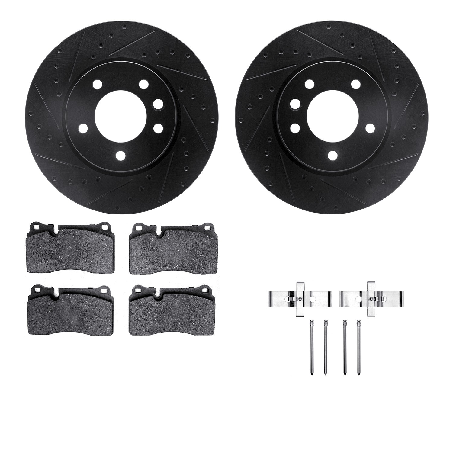 DYN 8612-74049 DFC Rotors-Drilled & Slotted-Black w/ EURO 5000 Ceramic Brake Pads Incl Hdw