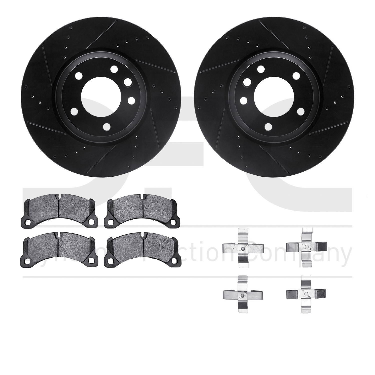DYN 8612-74051 DFC Rotors-Drilled & Slotted-Black w/ EURO 5000 Ceramic Brake Pads Incl Hdw