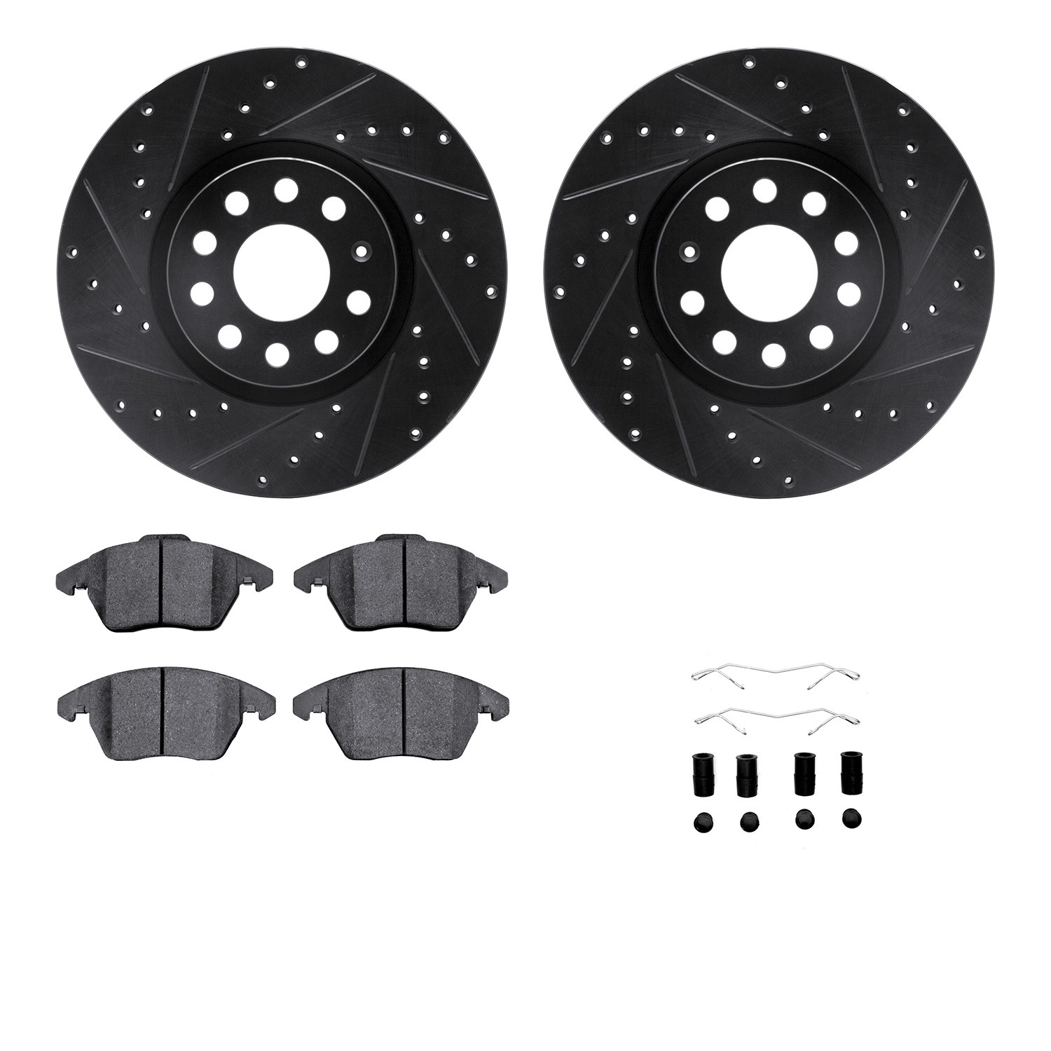 DYN 8612-74054 DFC Rotors-Drilled & Slotted-Black w/ EURO 5000 Ceramic Brake Pads Incl Hdw