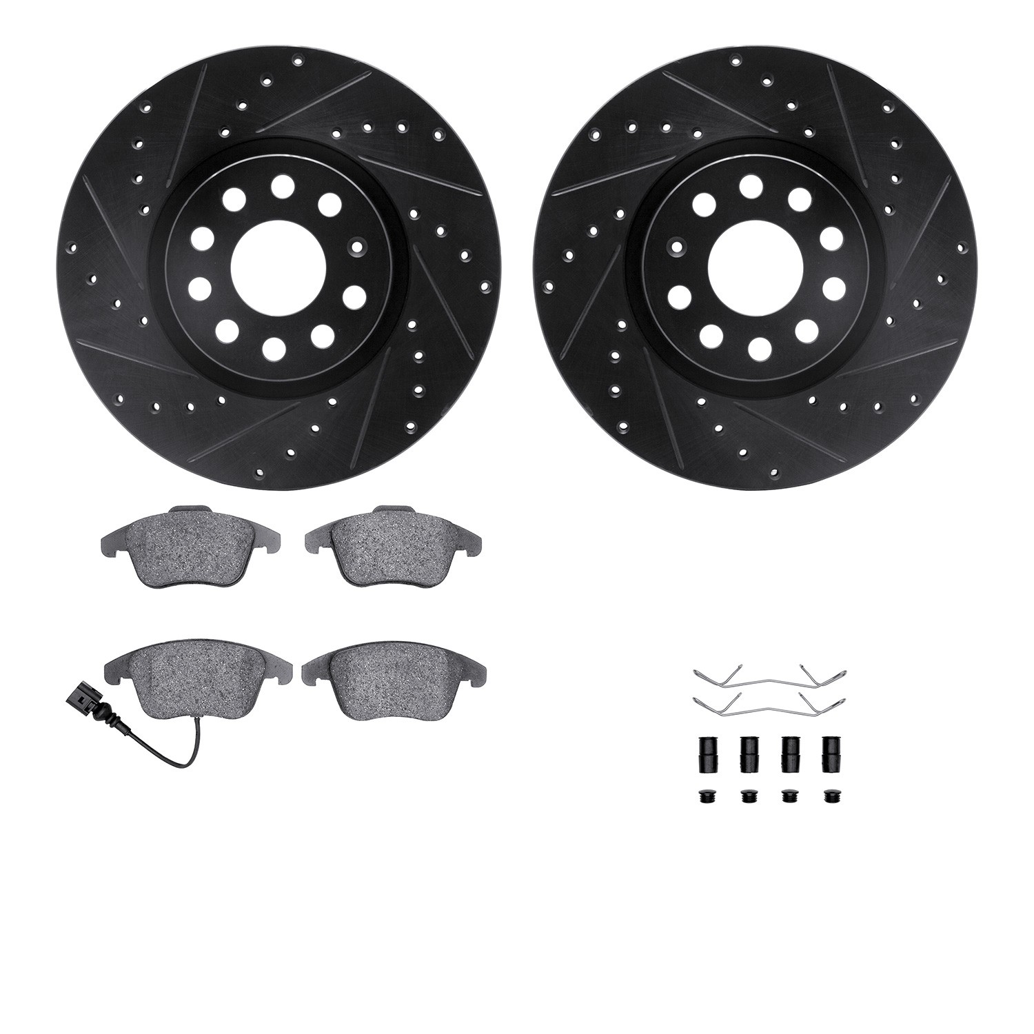DYN 8612-74055 DFC Rotors-Drilled & Slotted-Black w/ EURO 5000 Ceramic Brake Pads Incl Hdw