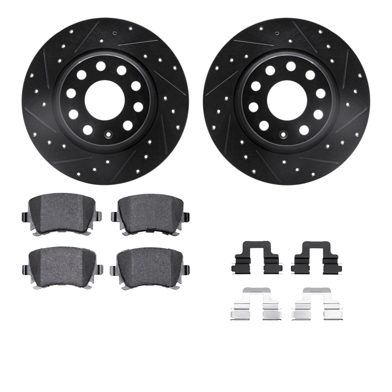 DYN 8612-74056 DFC Rotors-Drilled & Slotted-Black w/ EURO 5000 Ceramic Brake Pads Incl Hdw