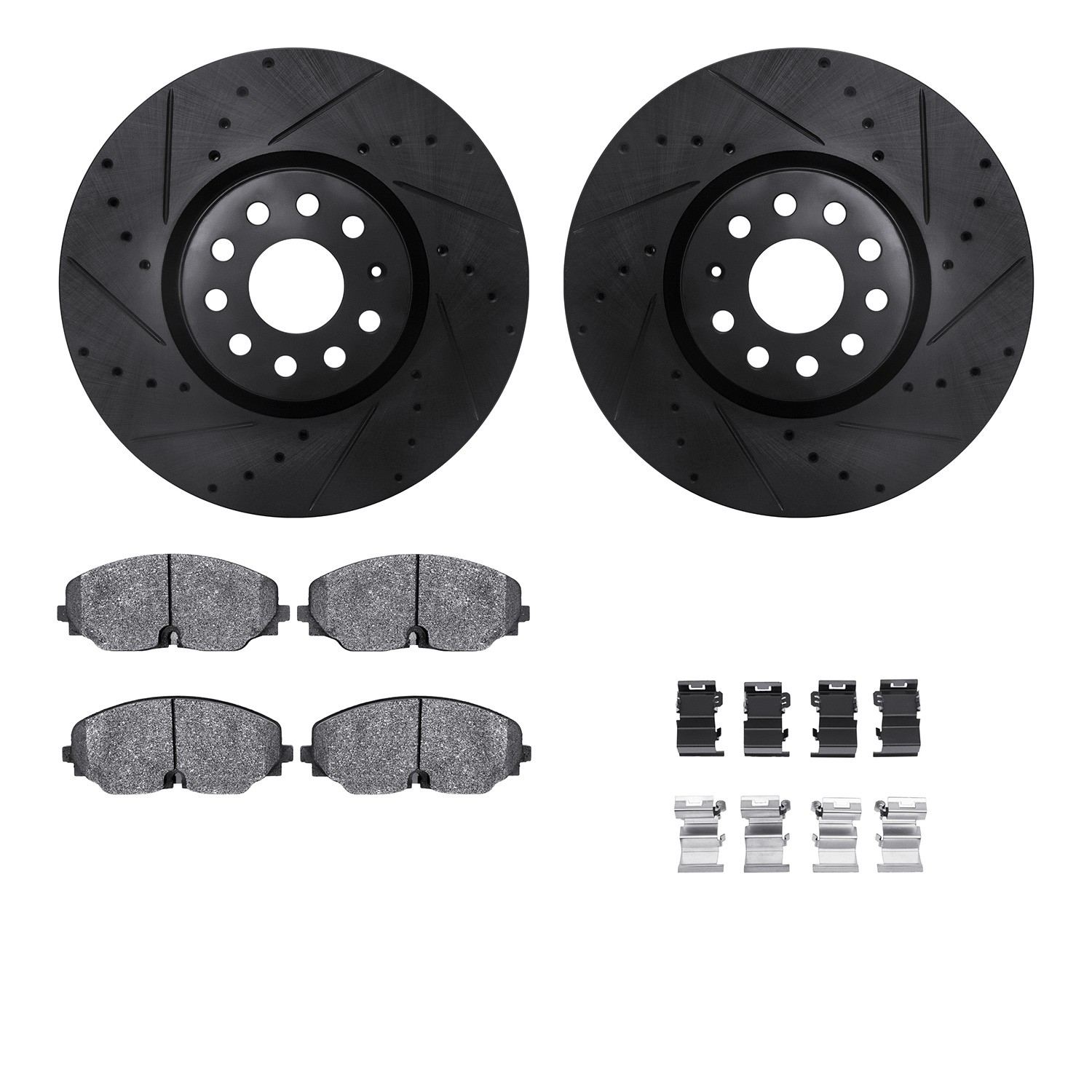 DYN 8612-74058 DFC Rotors-Drilled & Slotted-Black w/ EURO 5000 Ceramic Brake Pads Incl Hdw