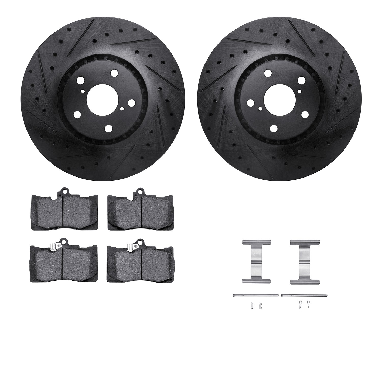 DYN 8612-75000 DFC Rotors-Drilled & Slotted-Black w/ EURO 5000 Ceramic Brake Pads Incl Hdw