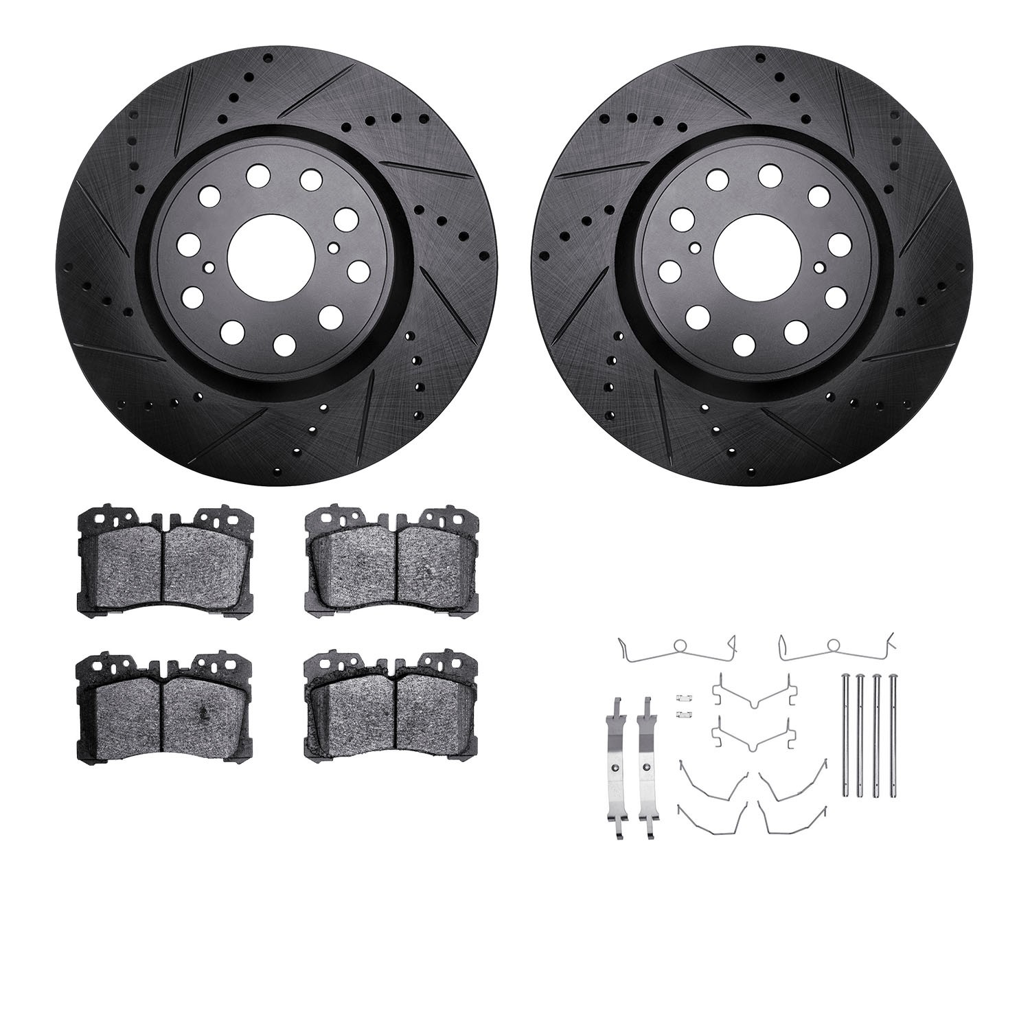 DYN 8612-75001 DFC Rotors-Drilled & Slotted-Black w/ EURO 5000 Ceramic Brake Pads Incl Hdw