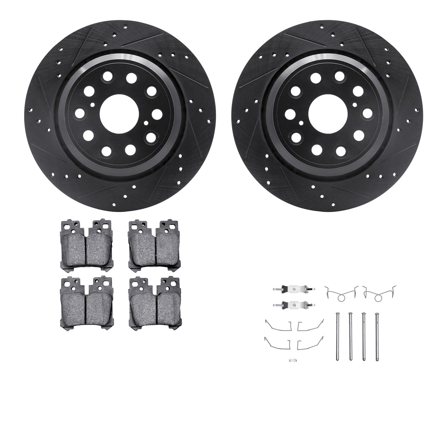 DYN 8612-75002 DFC Rotors-Drilled & Slotted-Black w/ EURO 5000 Ceramic Brake Pads Incl Hdw