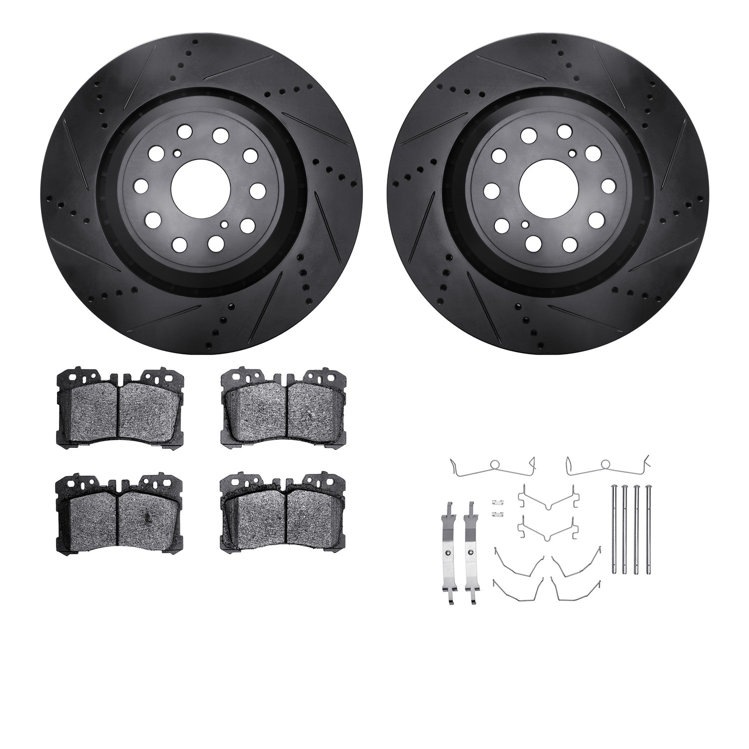 DYN 8612-75003 DFC Rotors-Drilled & Slotted-Black w/ EURO 5000 Ceramic Brake Pads Incl Hdw