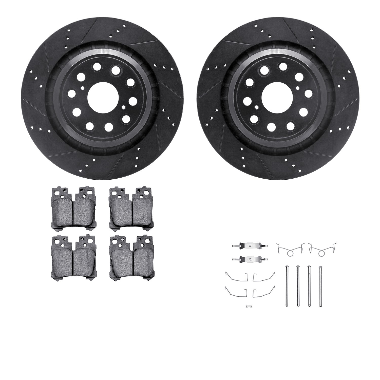 DYN 8612-75004 DFC Rotors-Drilled & Slotted-Black w/ EURO 5000 Ceramic Brake Pads Incl Hdw