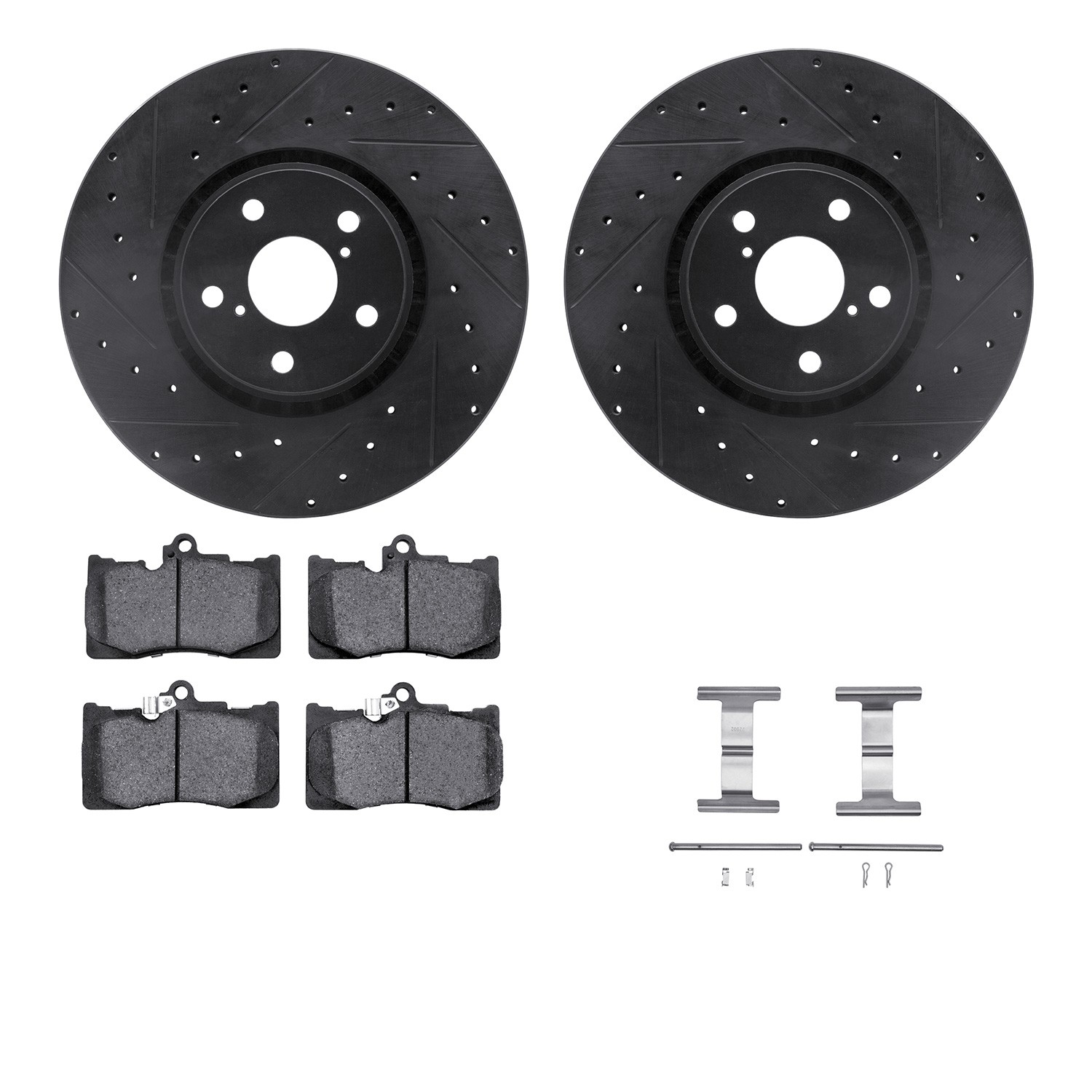 DYN 8612-75005 DFC Rotors-Drilled & Slotted-Black w/ EURO 5000 Ceramic Brake Pads Incl Hdw