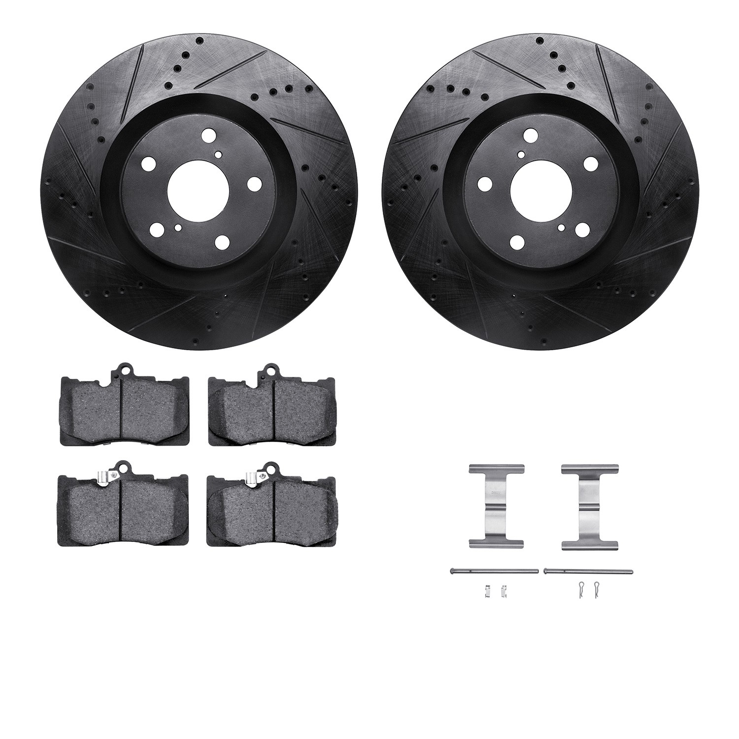 DYN 8612-75006 DFC Rotors-Drilled & Slotted-Black w/ EURO 5000 Ceramic Brake Pads Incl Hdw