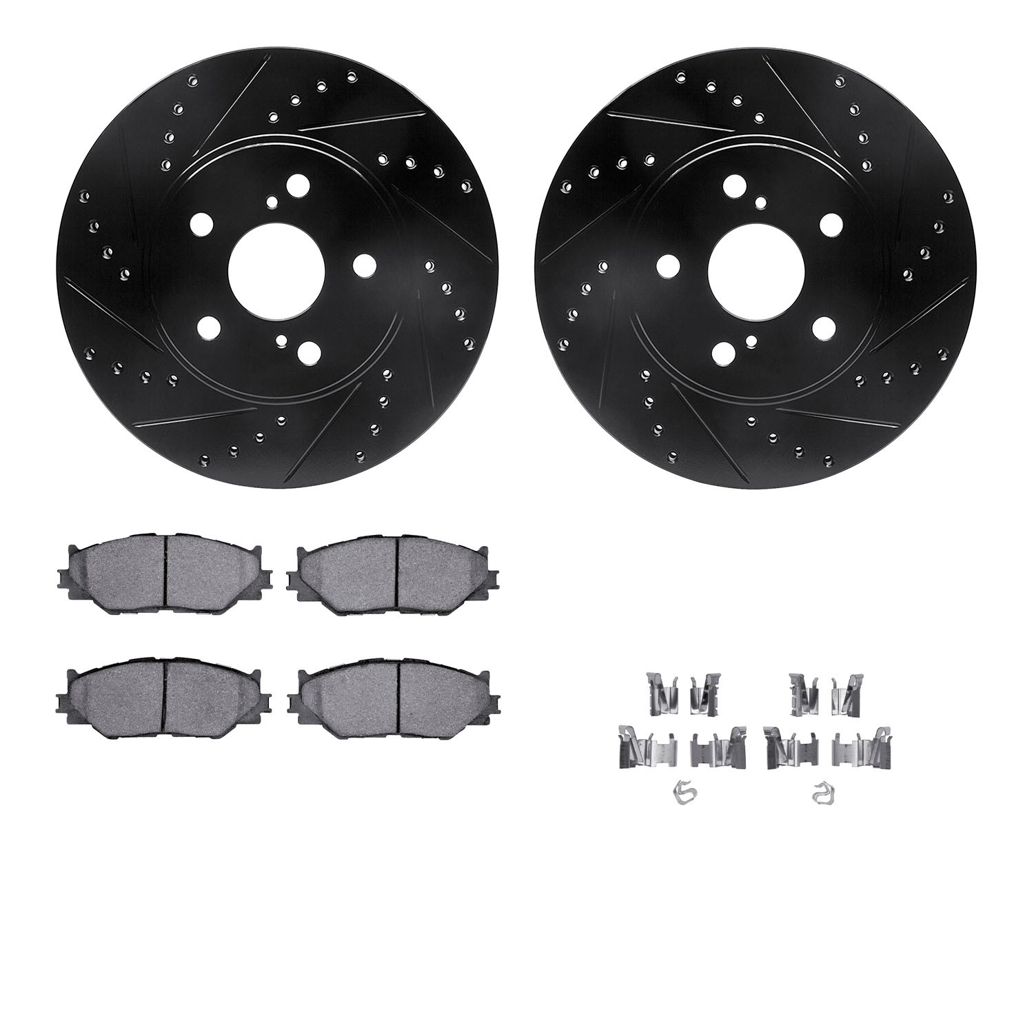 DYN 8612-76001 DFC Rotors-Drilled & Slotted-Black w/ EURO 5000 Ceramic Brake Pads Incl Hdw