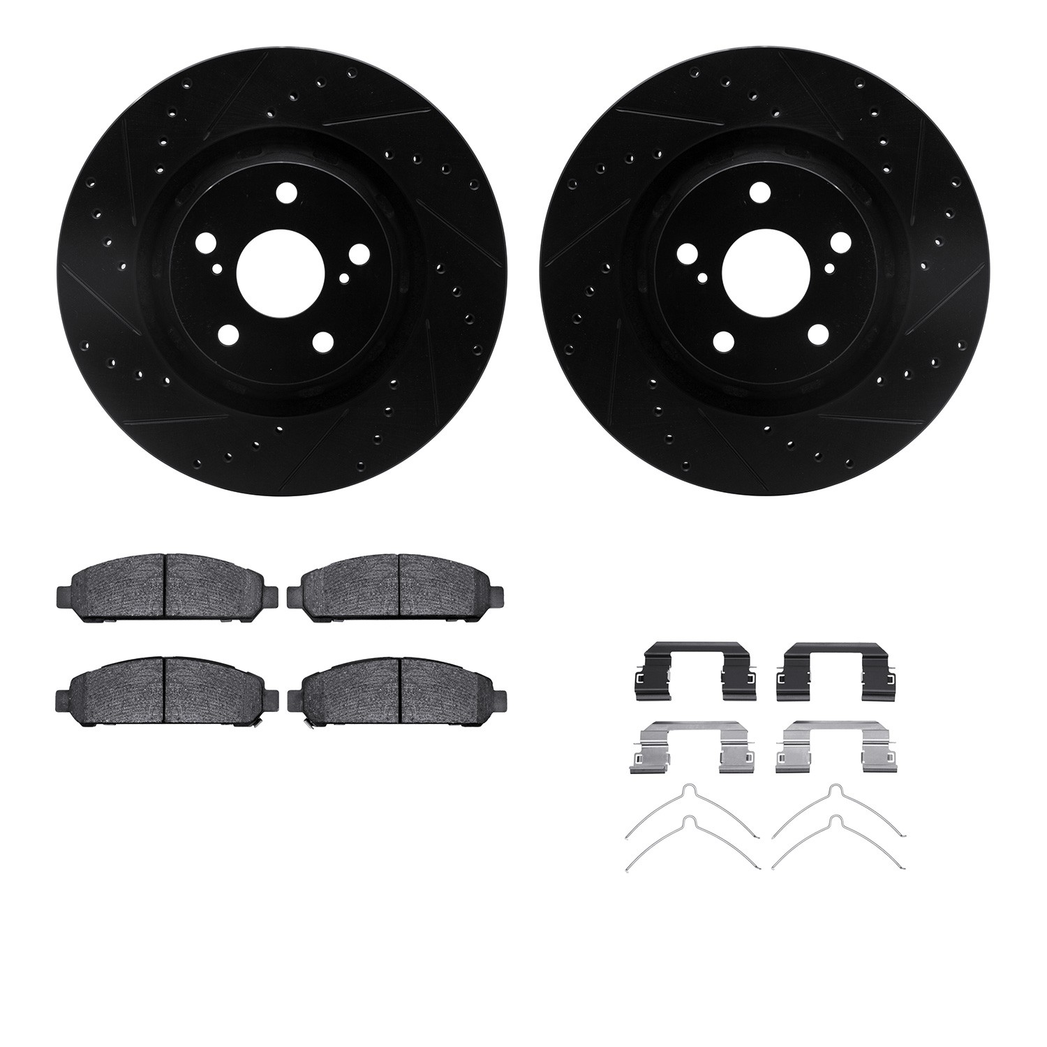 DYN 8612-76002 DFC Rotors-Drilled & Slotted-Black w/ EURO 5000 Ceramic Brake Pads Incl Hdw