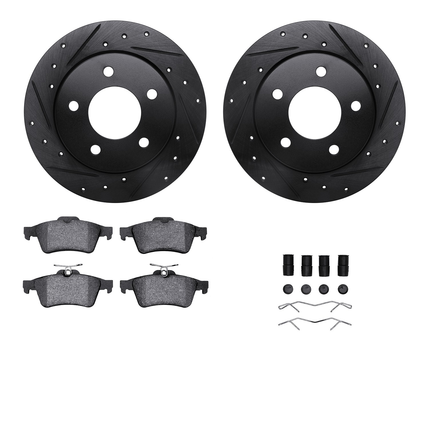 DYN 8612-80000 DFC Rotors-Drilled & Slotted-Black w/ EURO 5000 Ceramic Brake Pads Incl Hdw