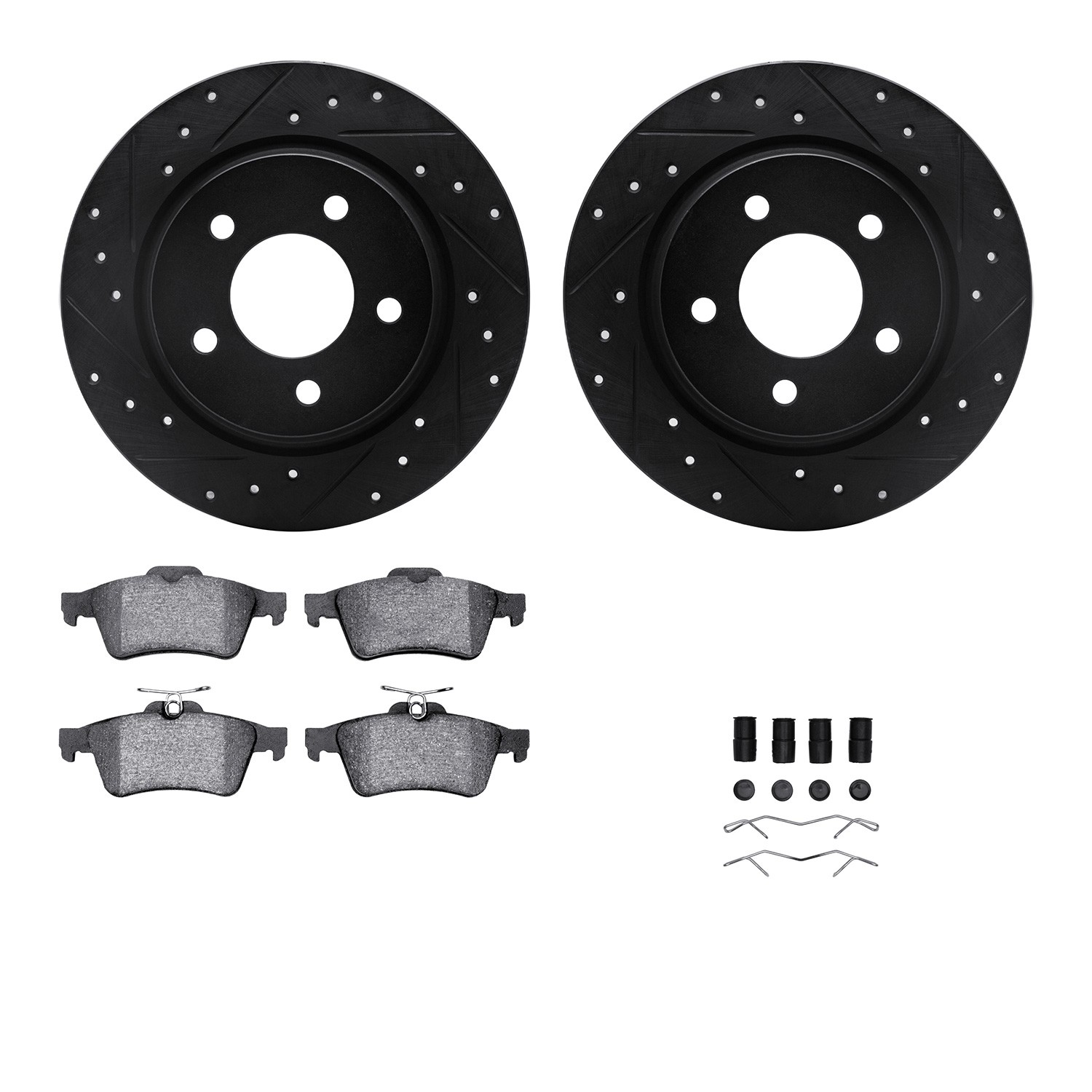DYN 8612-80001 DFC Rotors-Drilled & Slotted-Black w/ EURO 5000 Ceramic Brake Pads Incl Hdw