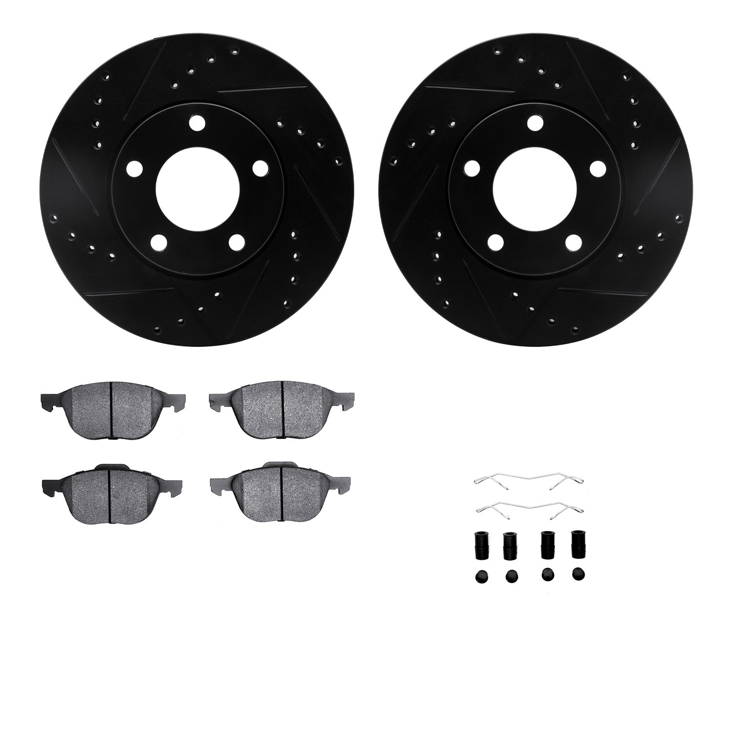 DYN 8612-80002 DFC Rotors-Drilled & Slotted-Black w/ EURO 5000 Ceramic Brake Pads Incl Hdw