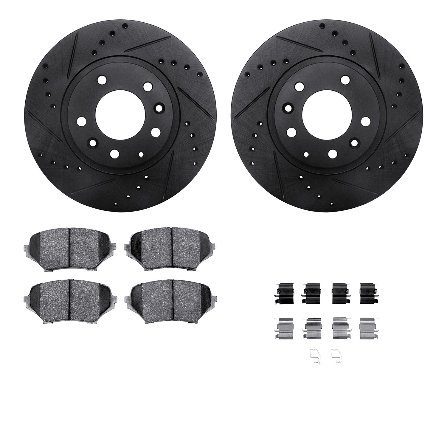 DYN 8612-80003 DFC Rotors-Drilled & Slotted-Black w/ EURO 5000 Ceramic Brake Pads Incl Hdw