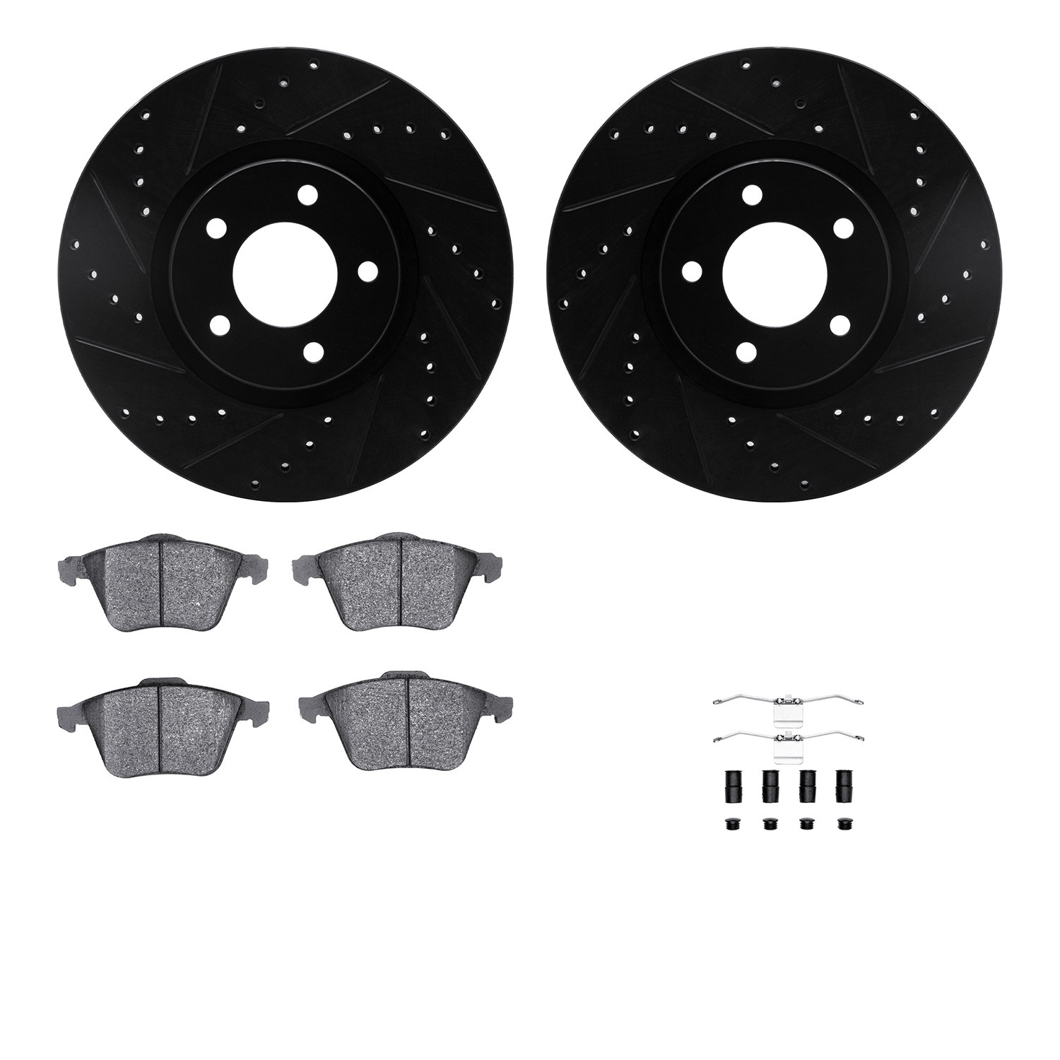 DYN 8612-80004 DFC Rotors-Drilled & Slotted-Black w/ EURO 5000 Ceramic Brake Pads Incl Hdw