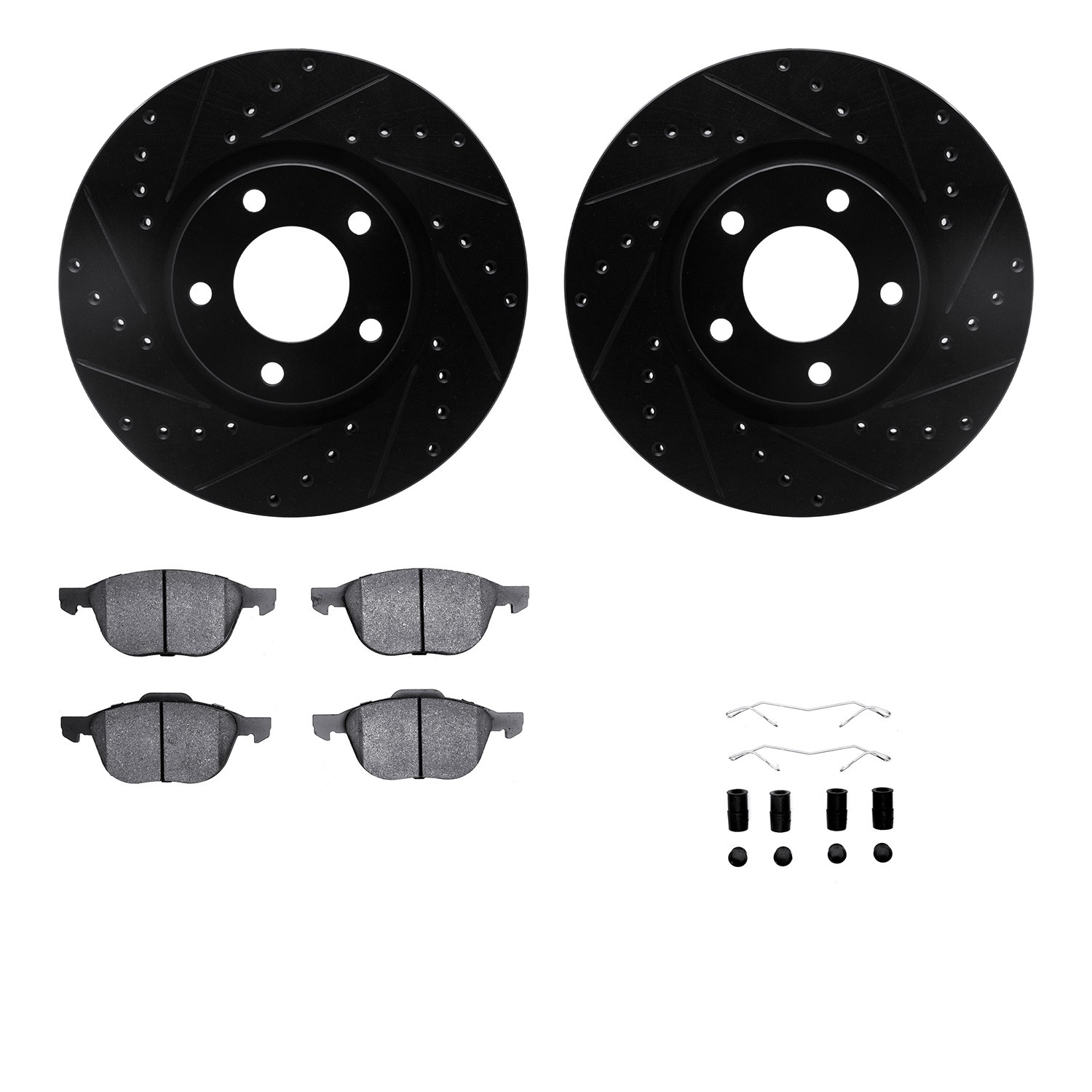 DYN 8612-80006 DFC Rotors-Drilled & Slotted-Black w/ EURO 5000 Ceramic Brake Pads Incl Hdw