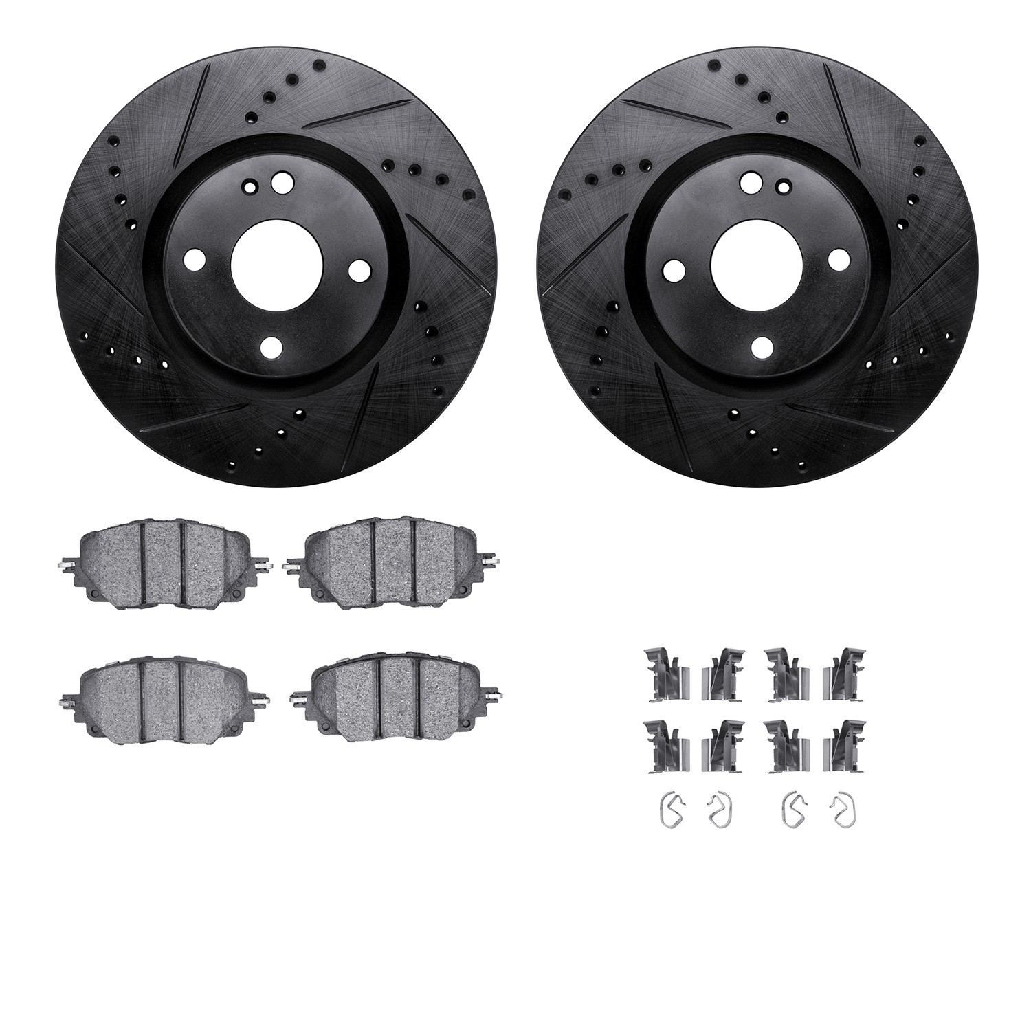 DYN 8612-80008 DFC Rotors-Drilled & Slotted-Black w/ EURO 5000 Ceramic Brake Pads Incl Hdw