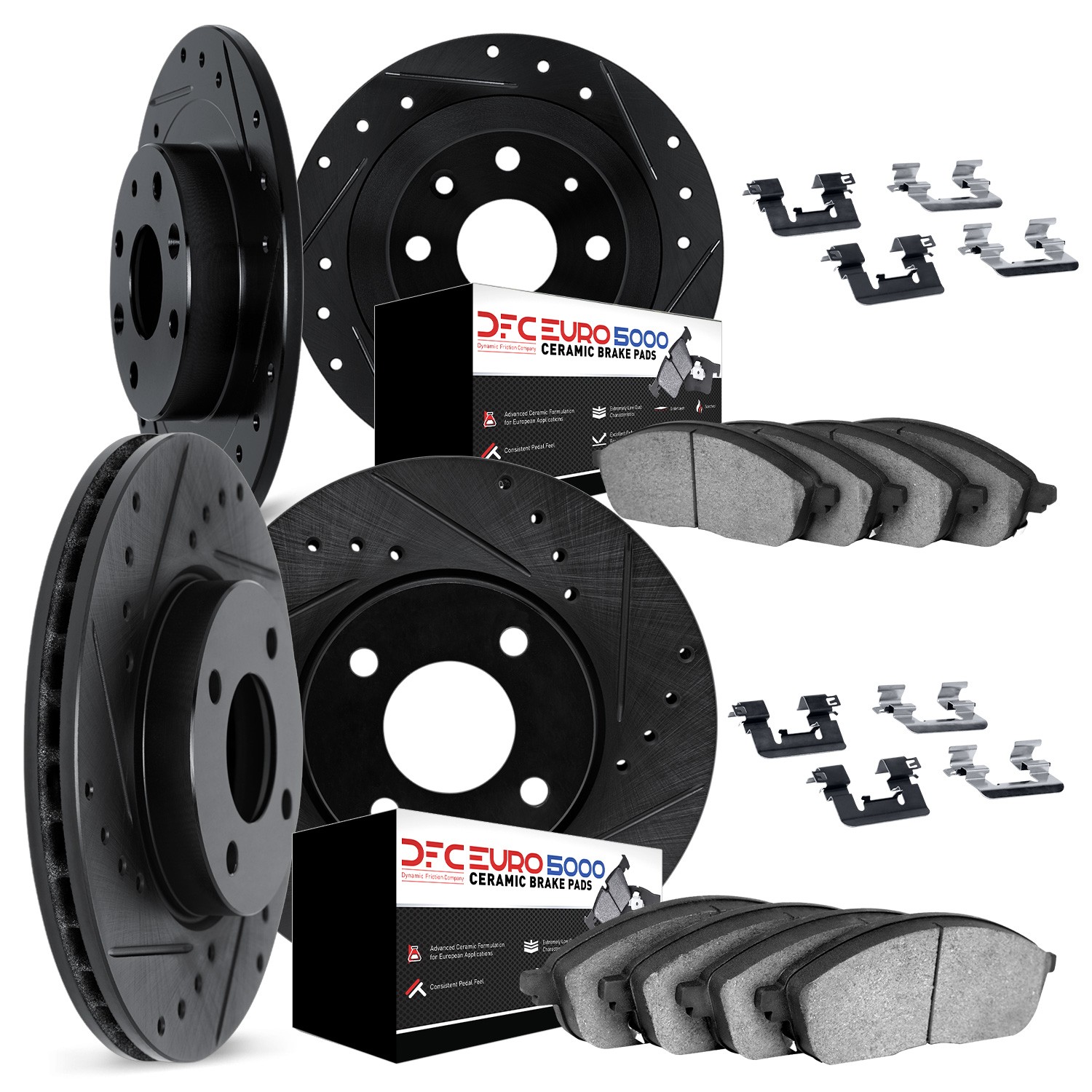DYN 8614-07000 DFC Rotors-Drilled & Slotted-Black w/ EURO 5000 Ceramic Brake Pads Incl Hdw