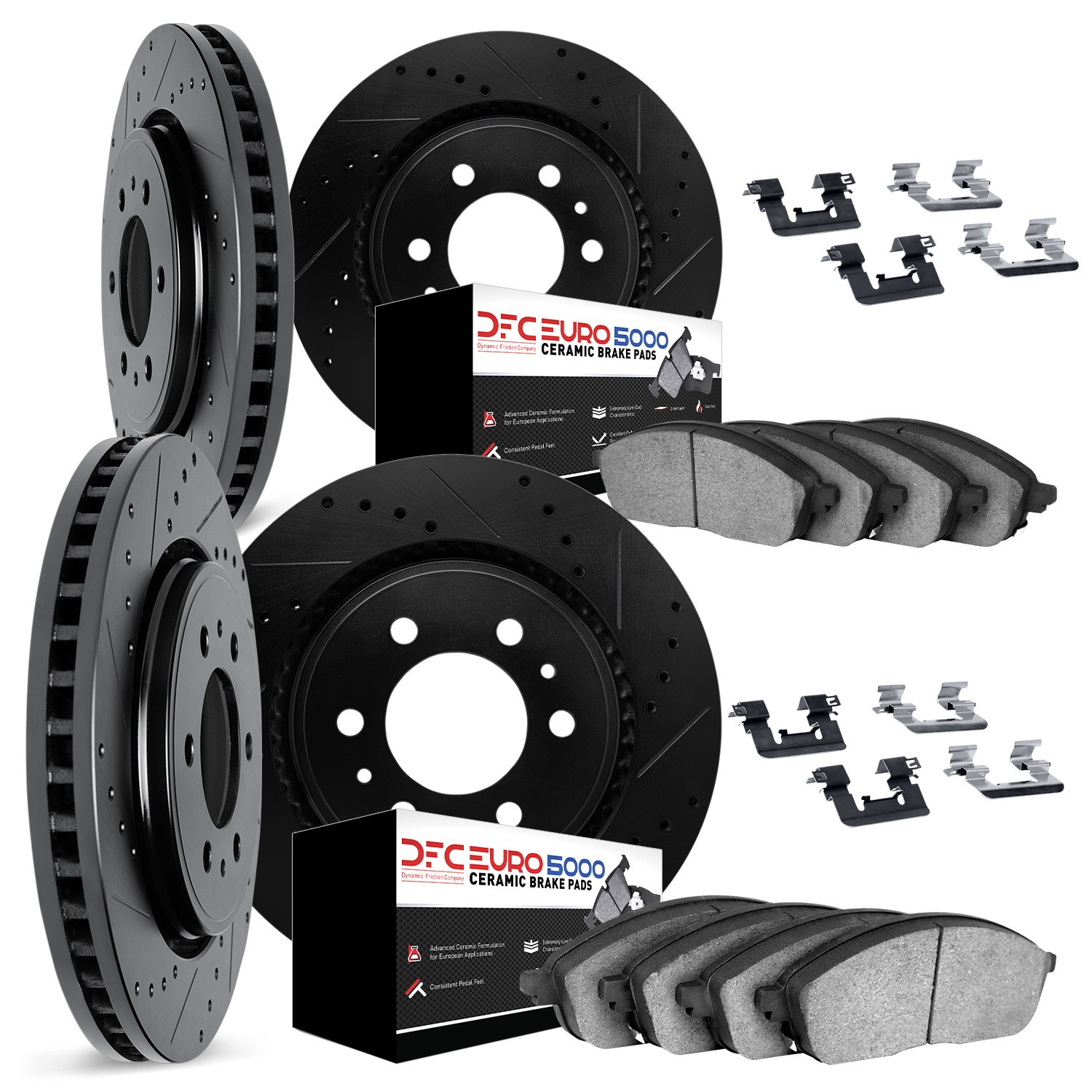 DYN 8614-48002 DFC Rotors-Drilled & Slotted-Black w/ EURO 5000 Ceramic Brake Pads Incl Hdw