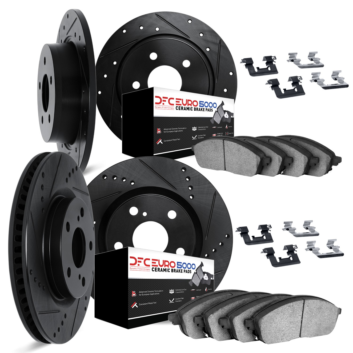 DYN 8614-63030 DFC Rotors-Drilled & Slotted-Black w/ EURO 5000 Ceramic Brake Pads Incl Hdw