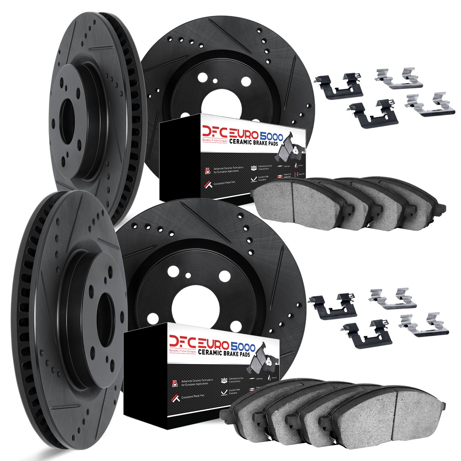 DYN 8614-67001 DFC Rotors-Drilled & Slotted-Black w/ EURO 5000 Ceramic Brake Pads Incl Hdw