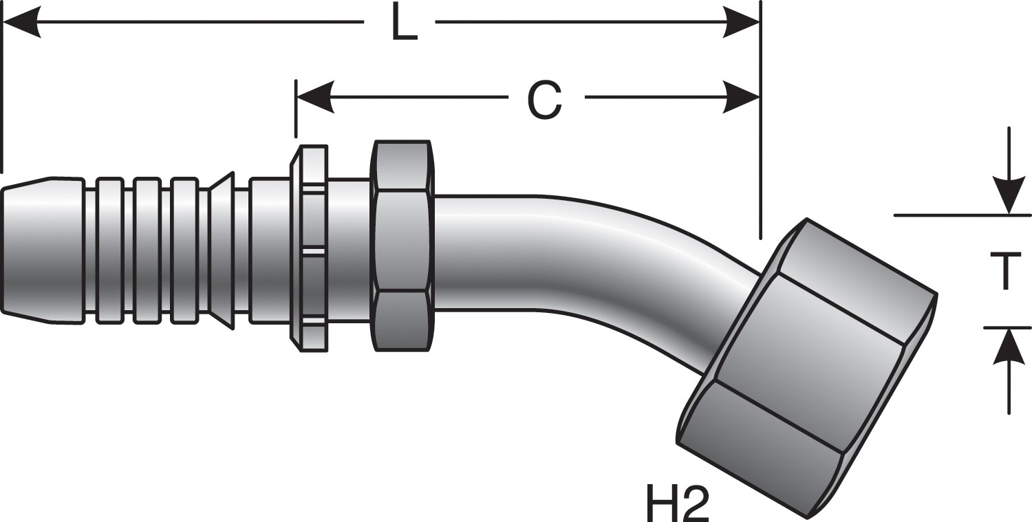 Gates G202341010 Female Flat-Face O-Ring Swivel - 45 Bent Tube (GlobalSpiral) - Image 2