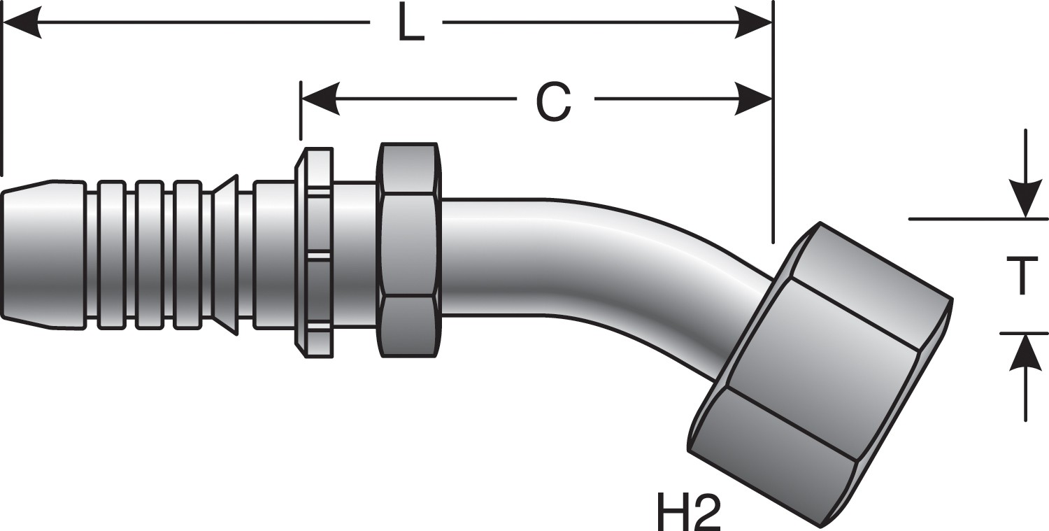Gates G202341212 Female Flat-Face O-Ring Swivel - 45 Bent Tube (GlobalSpiral)