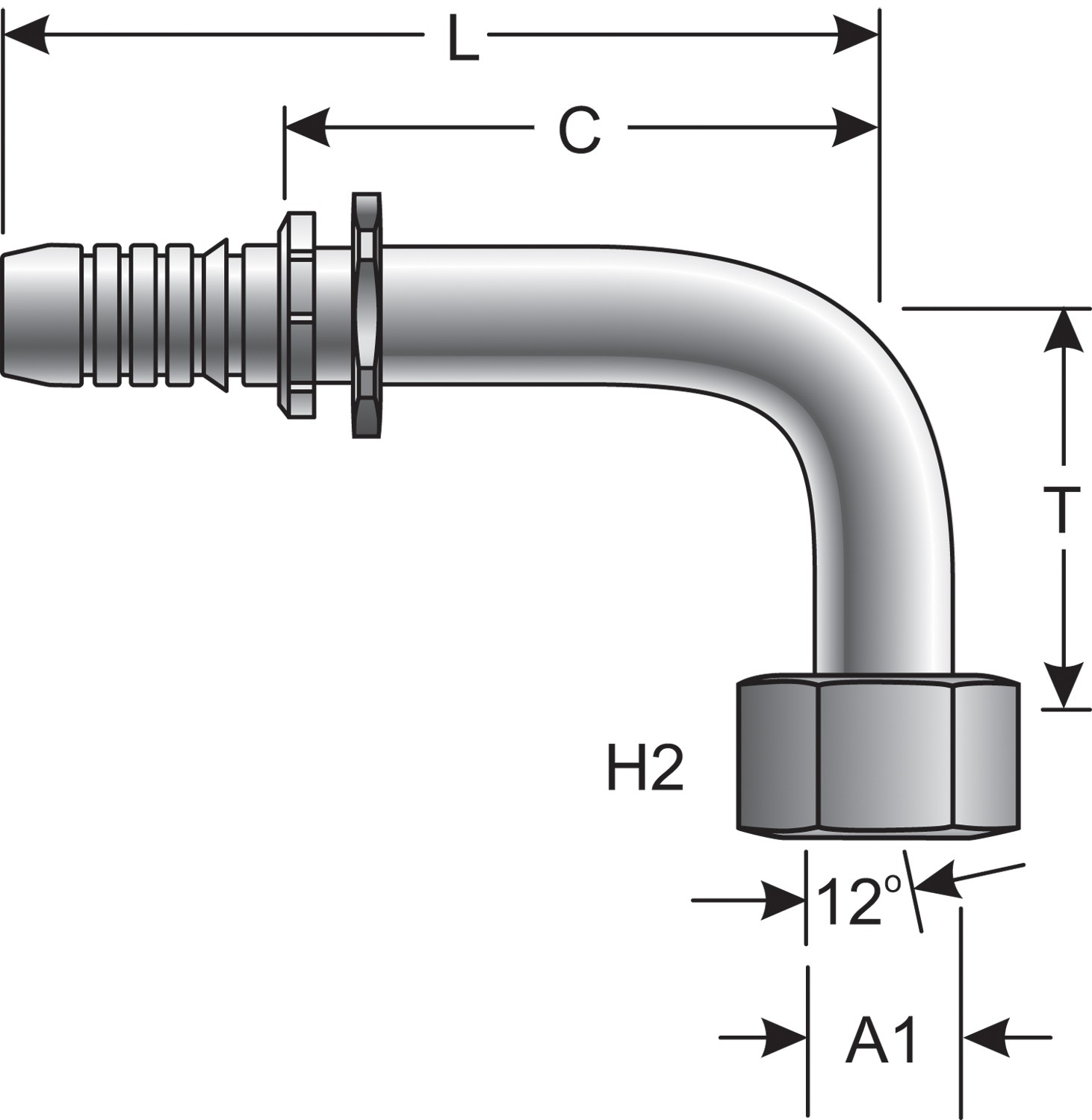 Gates G20655-1628 Female DIN 24 Cone Swvl-Light Series with O-Ring-90 Bent Tube (GlobalSpiral) - Image 3