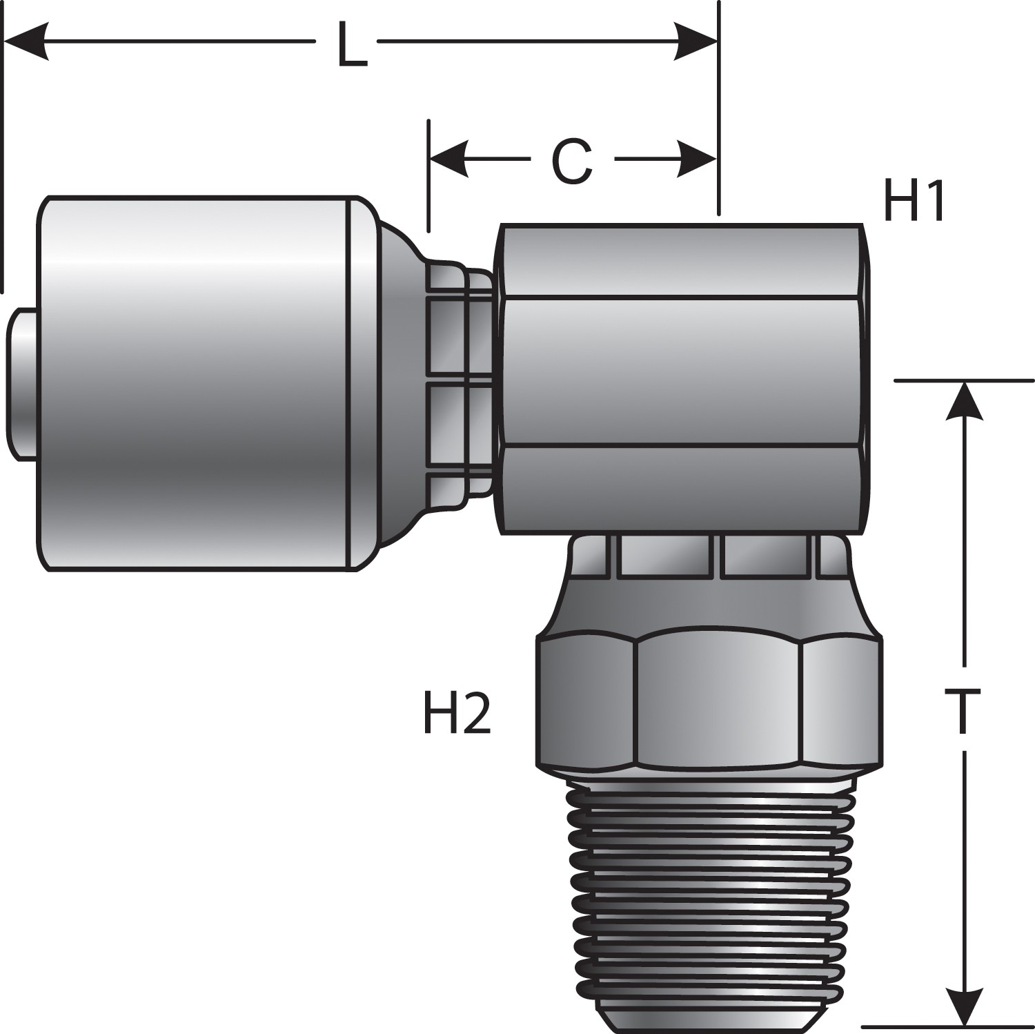 Gates G251060608 Male Pipe Swivel - 90 Block (NPTF - Without 30 Cone Seat) (MegaCrimp) - Image 3