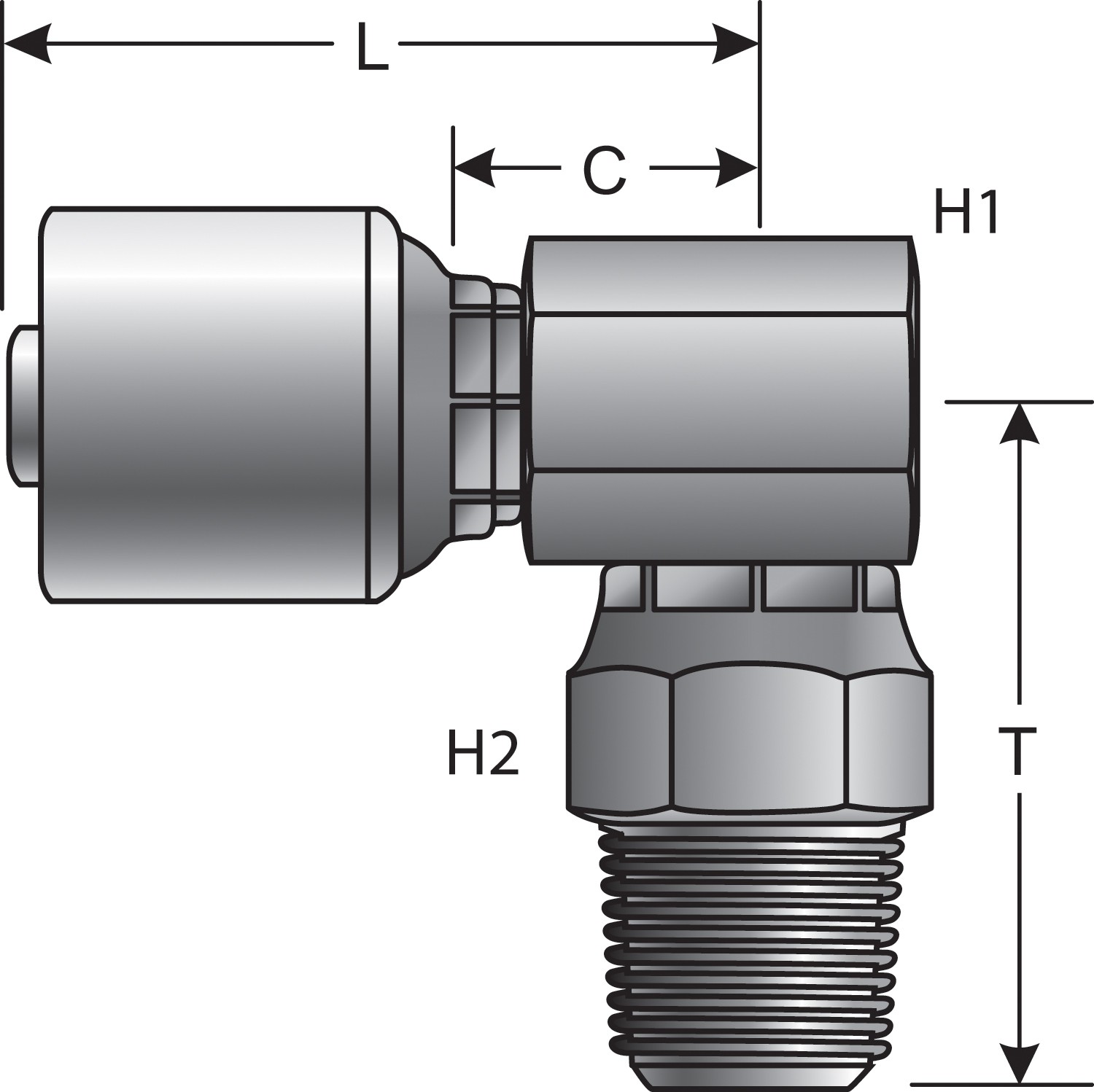 Gates G251060808 Male Pipe Swivel - 90 Block (NPTF - Without 30 Cone Seat) (MegaCrimp) - Image 3