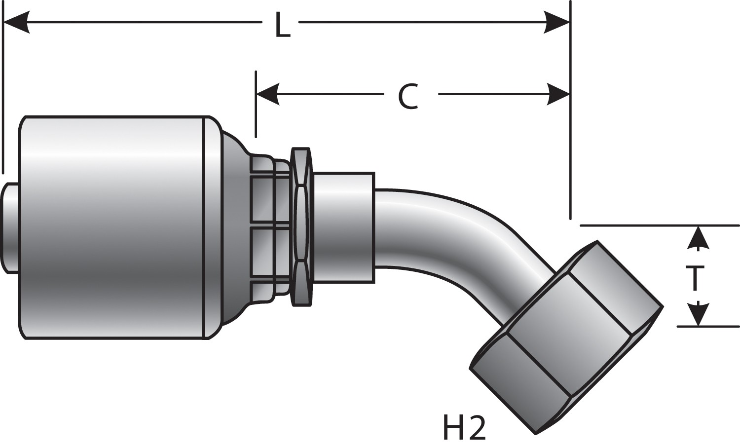 Gates G25174-0808T Female JIC 37 Flare Swivel - 45 Bent Tube - TuffCoat Xtreme Plating (MegaCrimp)