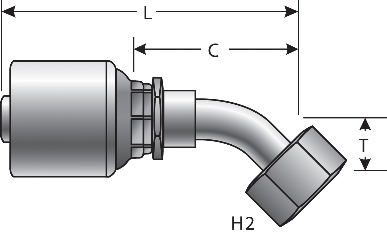 Gates G251740808 Female JIC 37 Flare Swivel - 45 Bent Tube (MegaCrimp) - Image 2