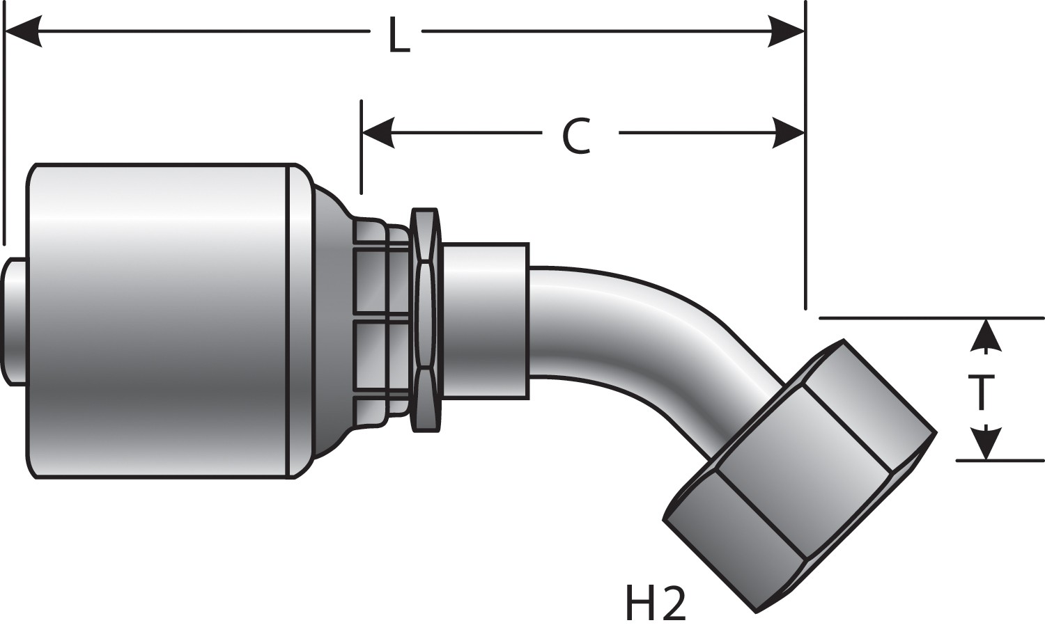 Gates G251750405 Female JIC 37 Flare Swivel - 45 Bent Tube (MegaCrimp)
