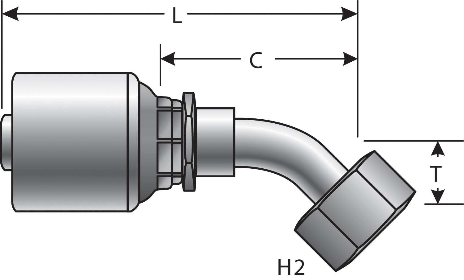 Gates G251750406 Female JIC 37 Flare Swivel - 45 Bent Tube (MegaCrimp) - Image 3