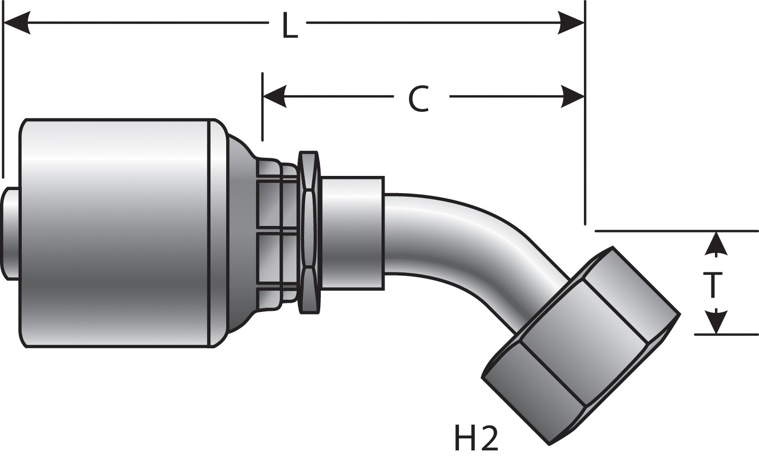 Gates G251750606 Female JIC 37 Flare Swivel - 45 Bent Tube (MegaCrimp) - Image 3